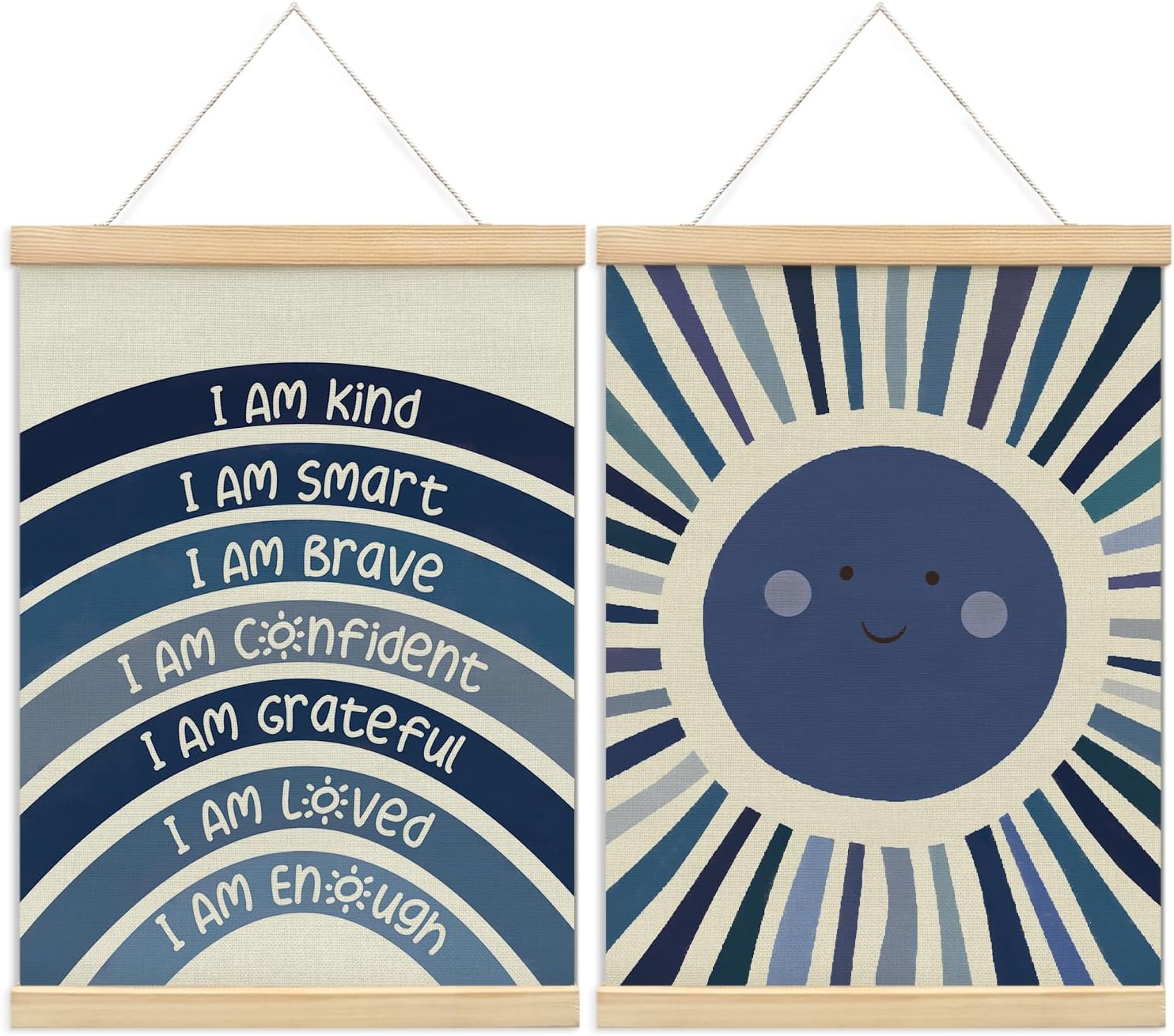 foedor Nursery Kids Room Bedroom Wall Art Decor Boho Cute Positive Affirmations Wall Decor for Toddler Baby Girls Room Classroom Calming Corner Playroom Bathroom Wooden Poster Frames 16x24 Rainbow