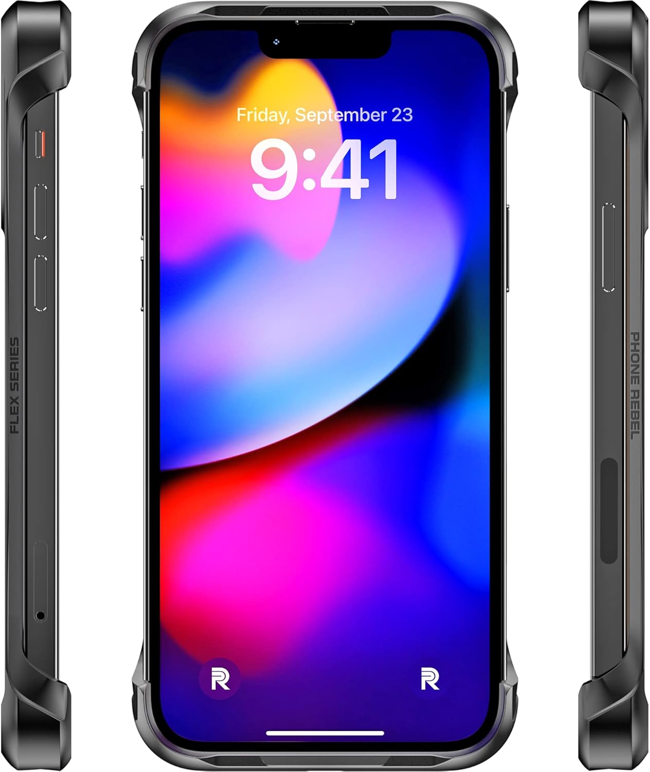 REBEL Case for iPhone 13 Pro [Flex Series] Exposed Sides for Comfort, Aramid Fiber, Compatible with MagSafe, Protective Raised Corners, Slim Fit Frameless Cover, 6.1 Inch Phone 2021 (Flex Black)