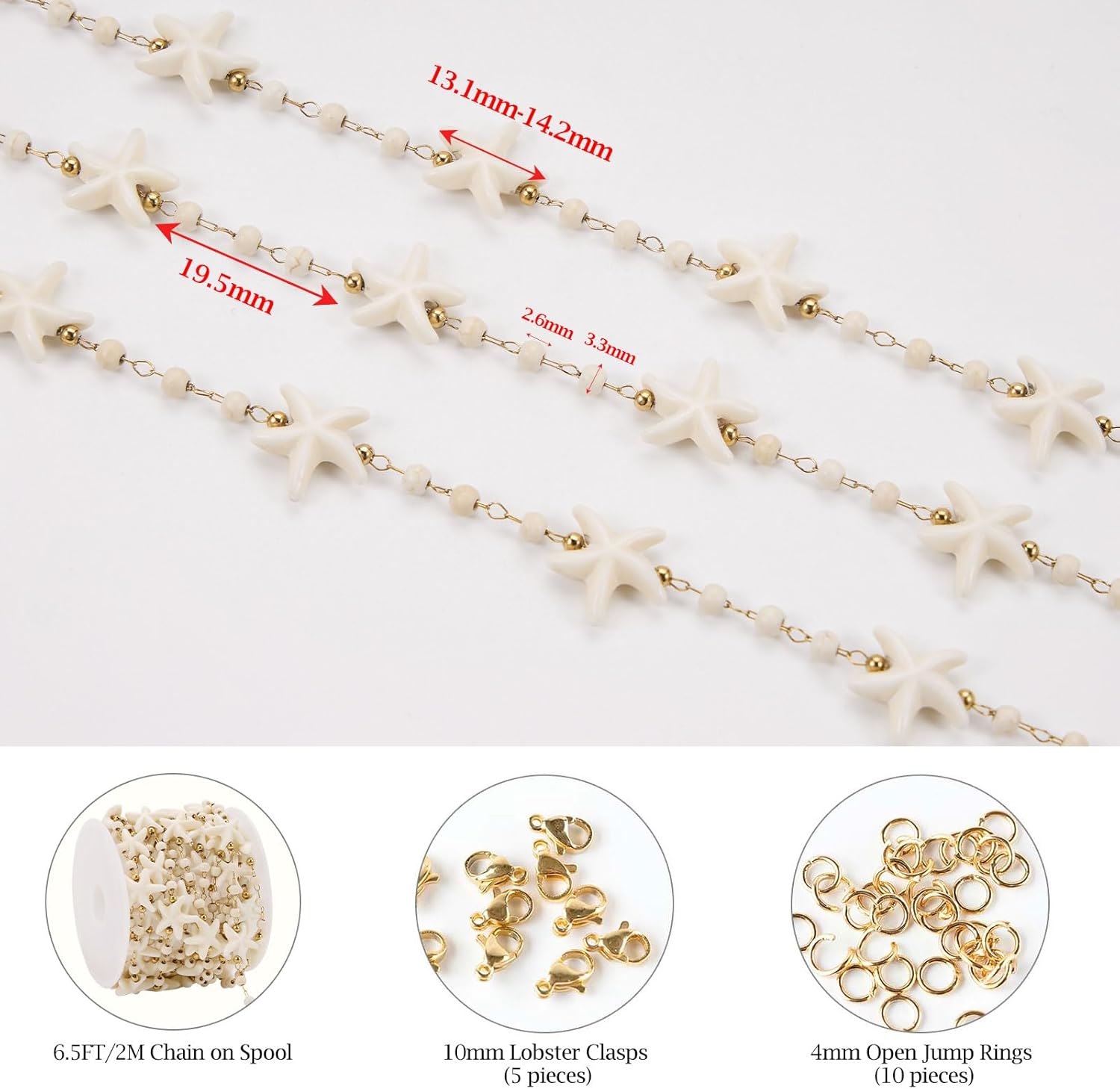 KYUNHOO 6.5 Feet Gold Plated Jewelry Making Chains on Spool Ivory White Shell Star Chain Links with Lobster Clasps and Jump Rings for Necklace Bracelet Earring Jewelry DIY - Image 2