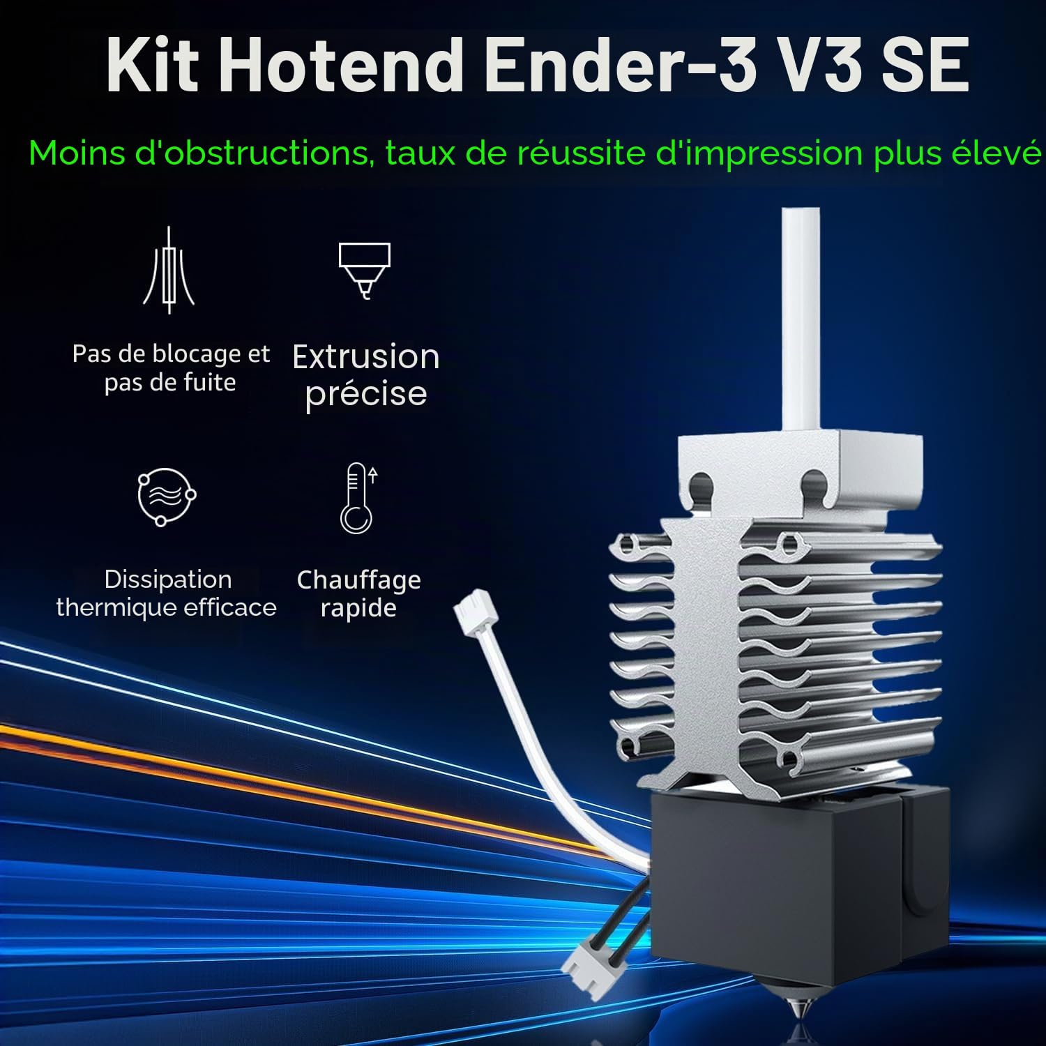 Creality Ender 3 V3 SE Hotend, Kit de bloc chauffant en céramique Ender 3 V3 SE avec buse en alliage de cuivre 0,4 mm et 0,6 mm, kit hotend de mise à niveau impression haute vitesse 250 mm/s pour