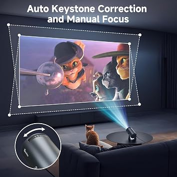 Mini projector, Projector WiFi6 and BT5.2, Portable projector 4K supports Android 11.0, 180° rotatable, Automatic keystone correction, 130-inch display and 50% zoom, Outdoor projector (new upgrade