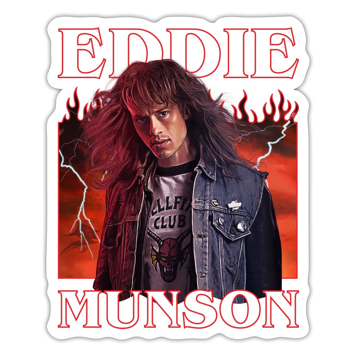 Spreadshirt Stranger Things Merchandise Eddie Munson Sticker, 10 x 10 cm, white matte