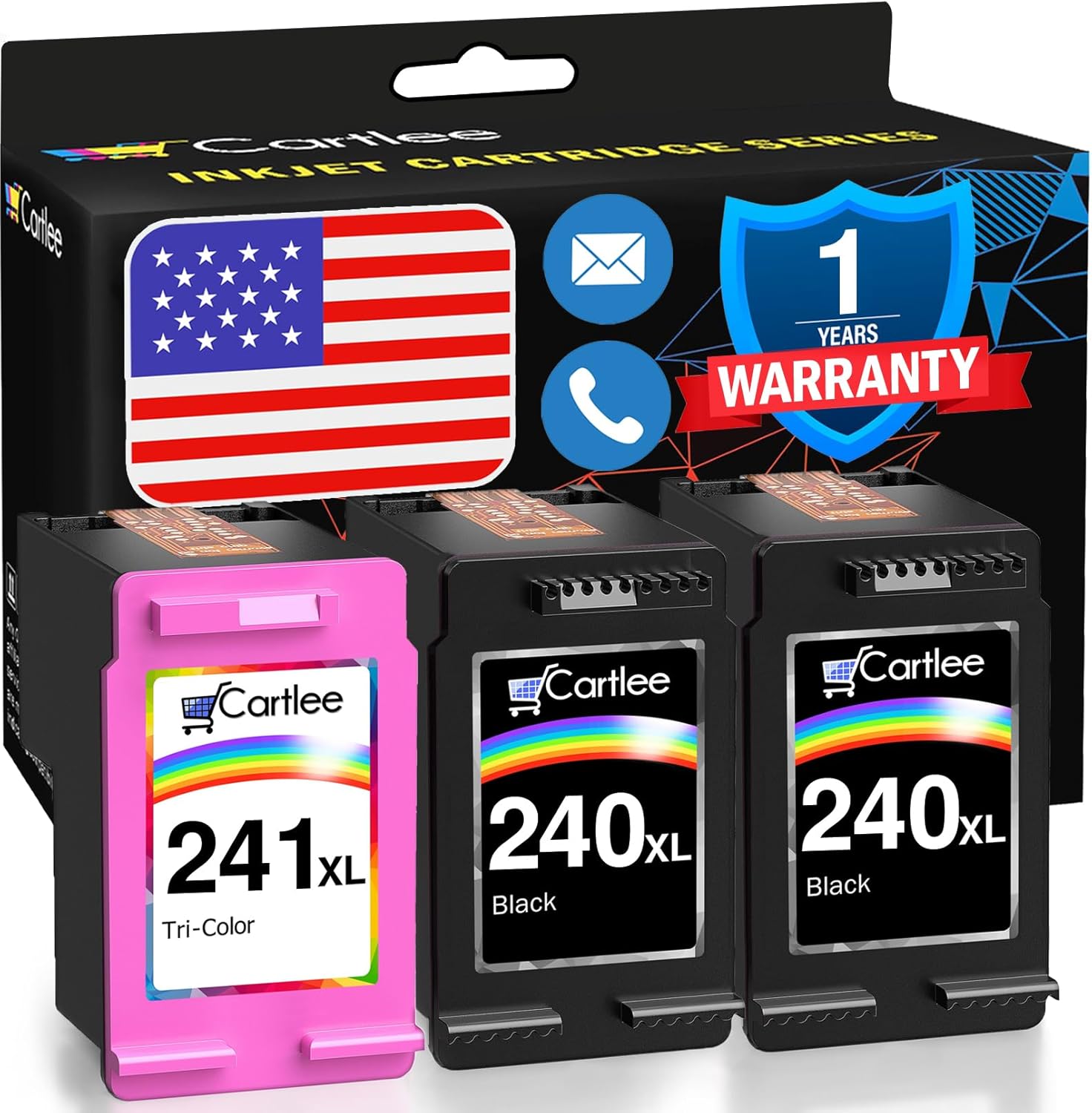 Cartlee Remanufactured Ink Cartridge Replacement for Canon PG-240XL 240 XL CL-241XL 241 XL PIXMA MX472 MX452 MG3220 MG3520 MX432 MX439 MX512 MG2120 MG3600 MX459 MG3620 MX479 (2 Black, 1 Color)