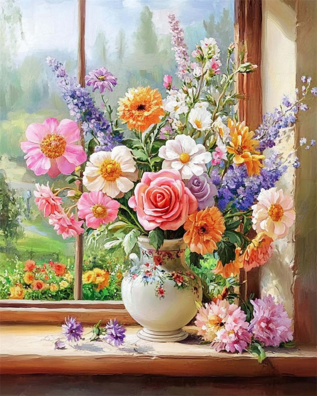 Rkflgew D Iy See Bea Embroidery Kits Colorful Flowers In A Vase Beade Cross Stitch Bea Embroidery Pattern Iy Wall Hanging 3 Perle Set 30X40cm
