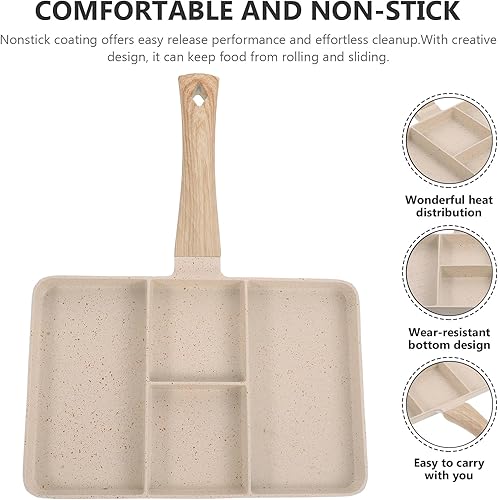 Miniatura 4 de CALLARON Breakfast Frying Pan Nonstick Egg Frying Pan 4 Section Square Grill Pan Divided Skillet Omelette Pan Pancake Pan for Egg Bacon and Burgers