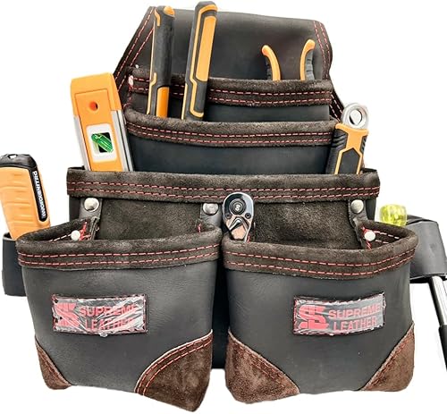 Miniatura 9 de Cinturón de herramientas  Equipo de herramientas de cuero para carpinteros, manitas, constructores, electricistas, enmarcadores  Bolsas de