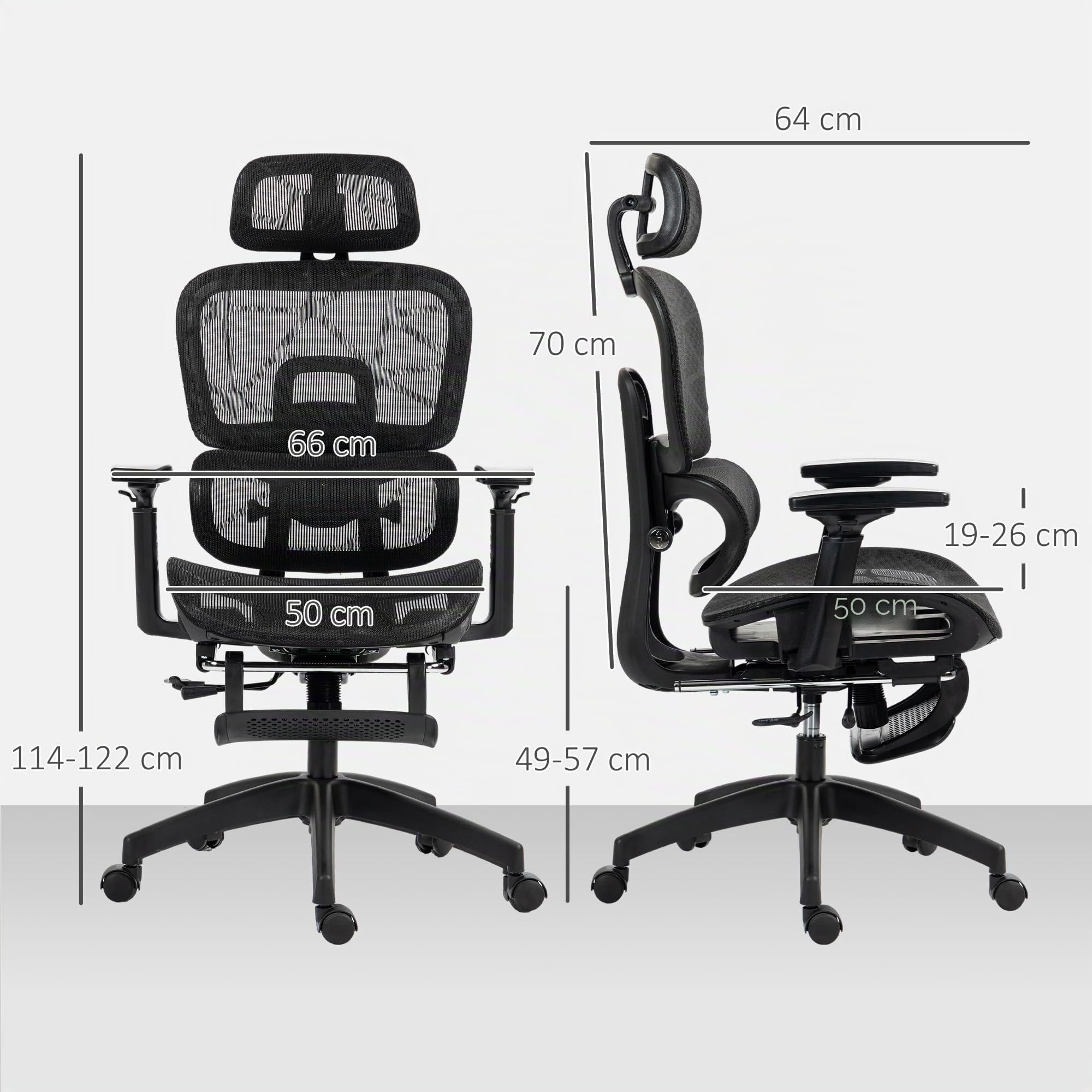 HOMCOM Chaise de Bureau Ergonomique en Maille Accoudoirs 3D Noir