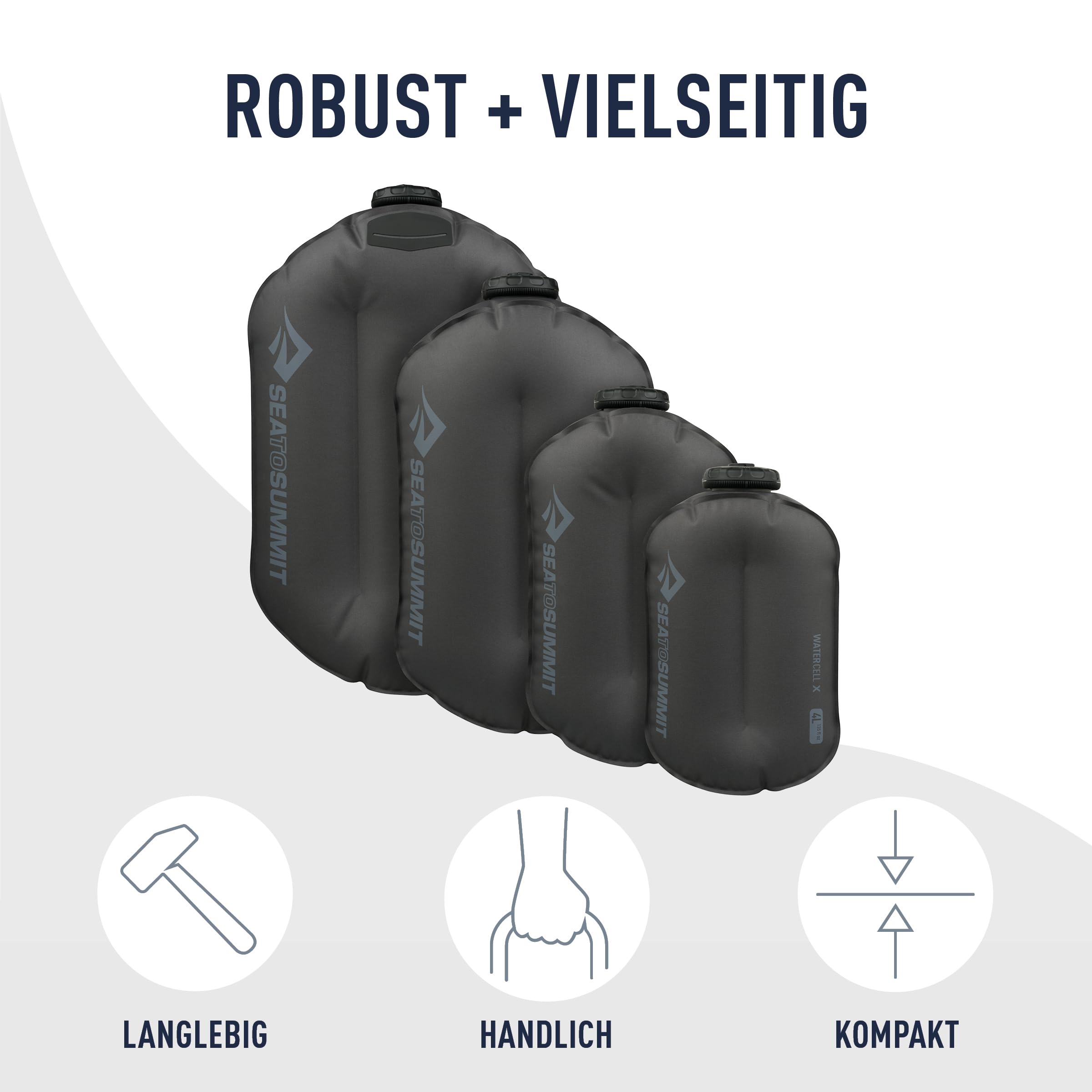 Sea to Summit - Watercell X 6L - Wasserbehälter & -Spender - Durchflusskontrolle & Duschkopf - BPA-freie Innenbeschichtung aus TPU - Kompakt - Wandern & Camping - 35 x 23 x 10cm - Grey - 195g