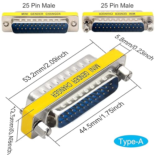 Miniatura 2 de 6 piezas DB25 macho a machohembra a hembra, cambiador de género RS232, conector adaptador de puerto de transferencia de datos de 25 pines