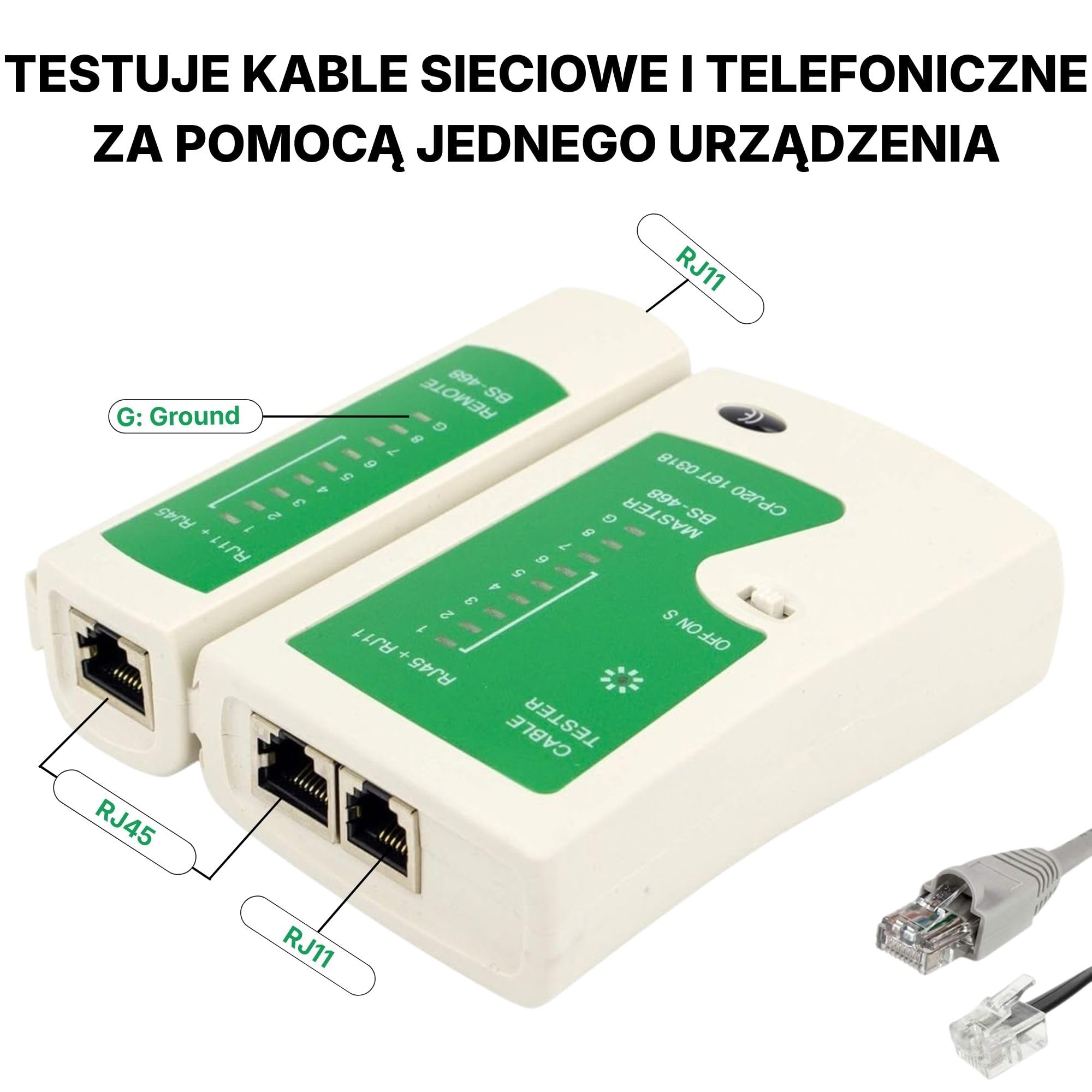 Incutex Tester Kabli Sieciowych RJ11 RJ12 RJ45 ISDN LAN Kabel Sieciowy, Kabel Krosowy CAT6 CAT7 CAT8 Tester Okablowania, Tester Ciągłości Obwodów Elektrycznych
