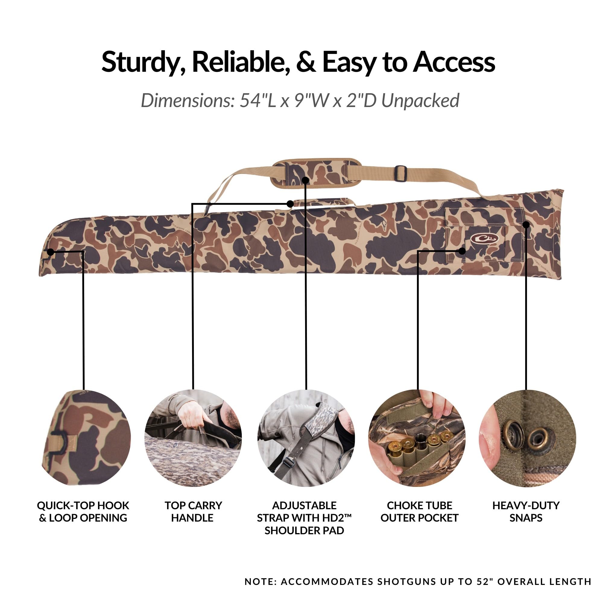 Drake Waterfowl Floating Side-Opening Padded Gun Case - Soft Rugged Waterproof Hunting Shooting Gun Carry Bag for Storage & Transportation w/Adjustable Padded Shoulder Strap, 54