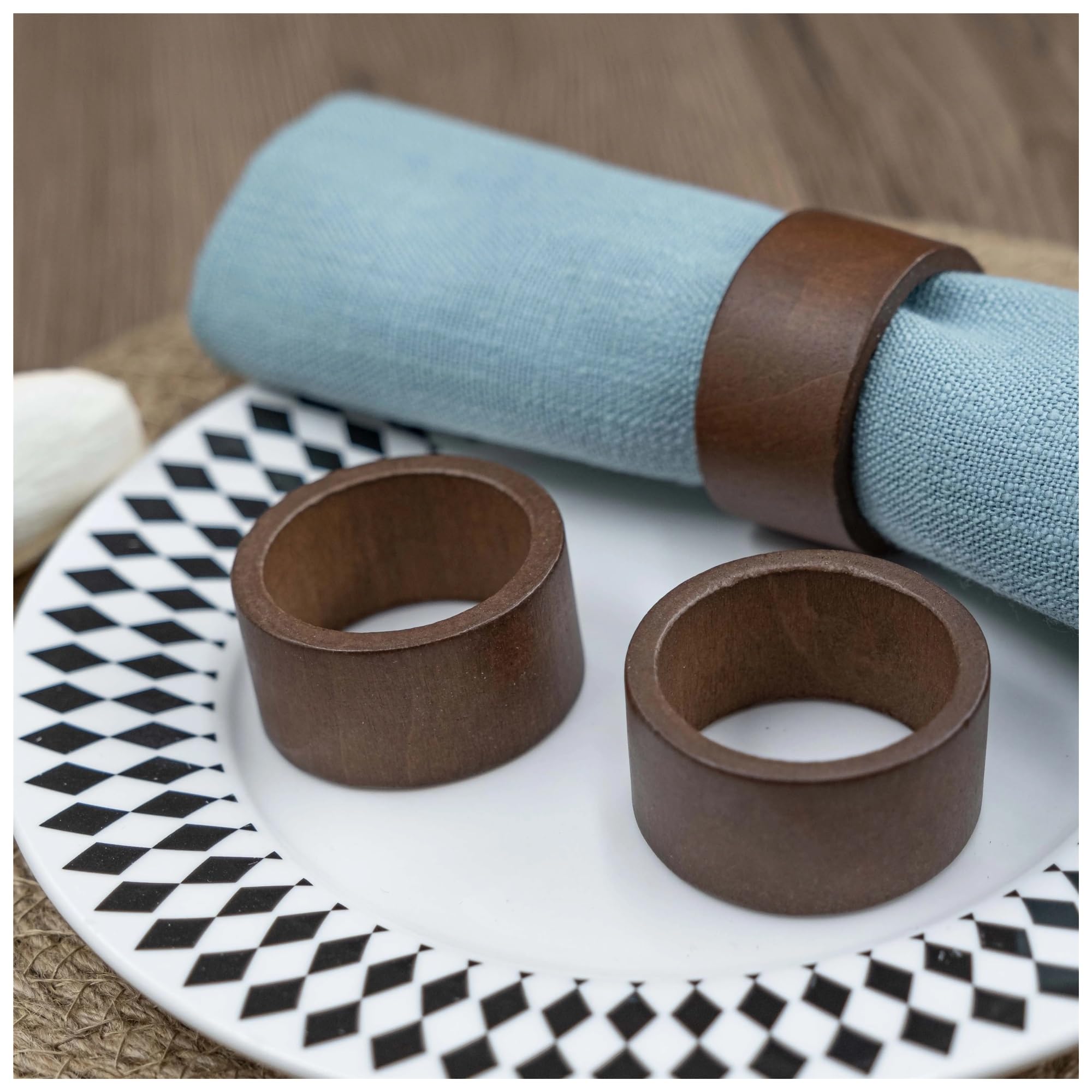 Set di portatovaglioli Portatovaglioli Set di 6 da tavolo pranzo in legno fatti a mano(Brown)