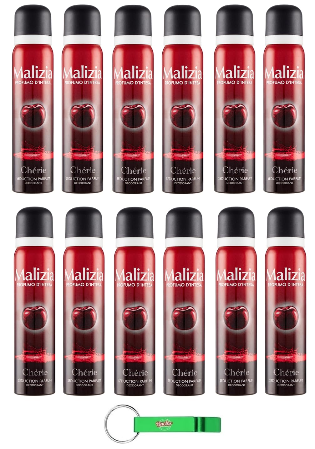 12x MALIZIA Deodorante Donna Chérie Seduction Parfum,Deodorant Deo Spray für Damen 100ml + Beni Culinari Kostenloser Schlüsselanhänger
