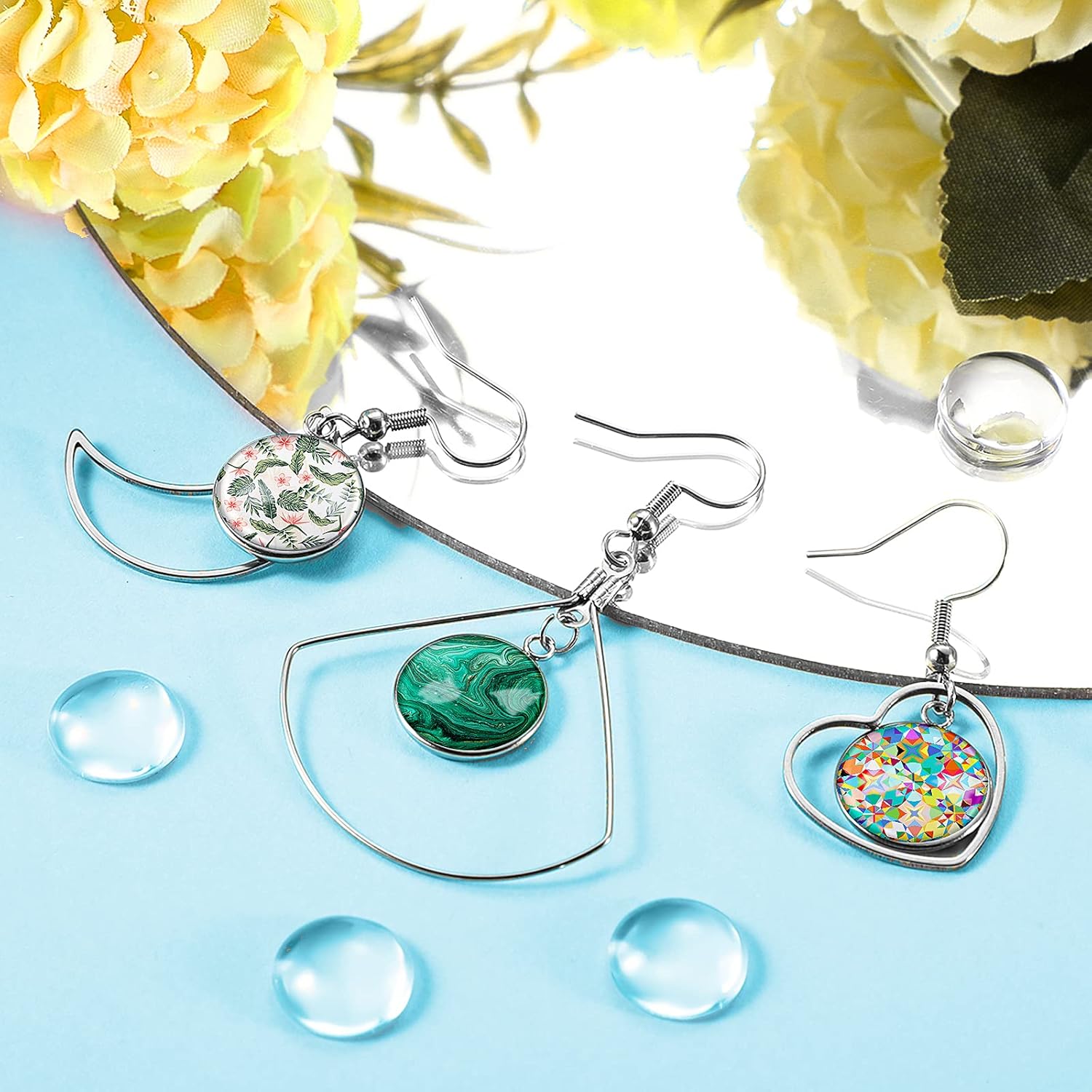 Kigeli 80 Pieces Stainless Bezel Earrings Blanks Wire Hooks Bezel Trays Earring Trays with 12 mm Cabochon Jewelry Round Glass for DIY Craft, Jewelry Making Supplies - Image 4