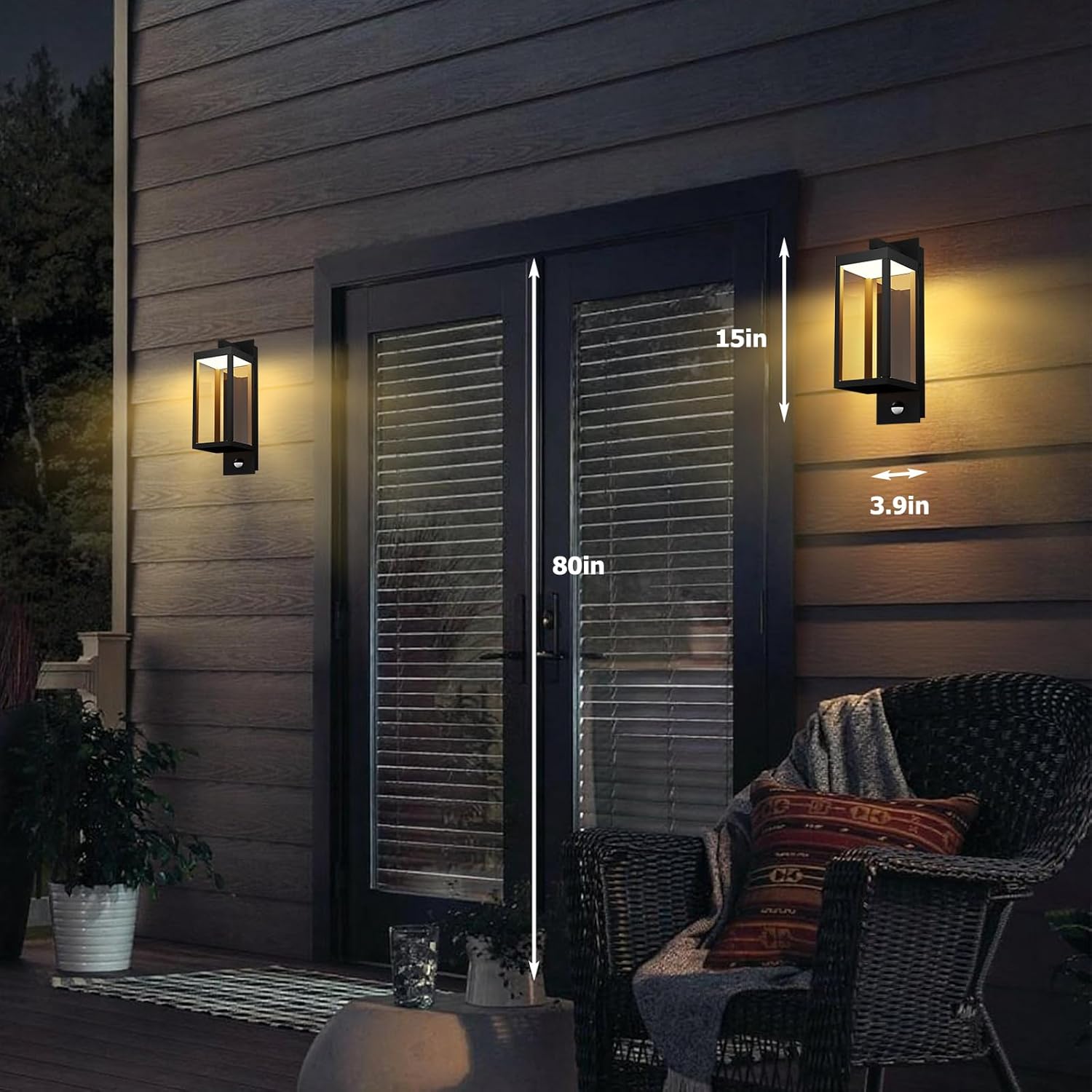 Motion Sensor Outdoor Wall Light, Outdoor Light Fixture,15"LED Porch Light OutDoor Wall Lights Exterior,Front Door Light,Waterproof Coach Lights with Tempered Glass for House Garage Patio Garden,Black