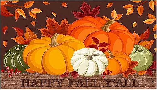 Tapete decorativo para puerta de Acción de Gracias, tapete para puerta de casa de campo, feliz otoño, lana cuadriculada, antideslizante, tapete de