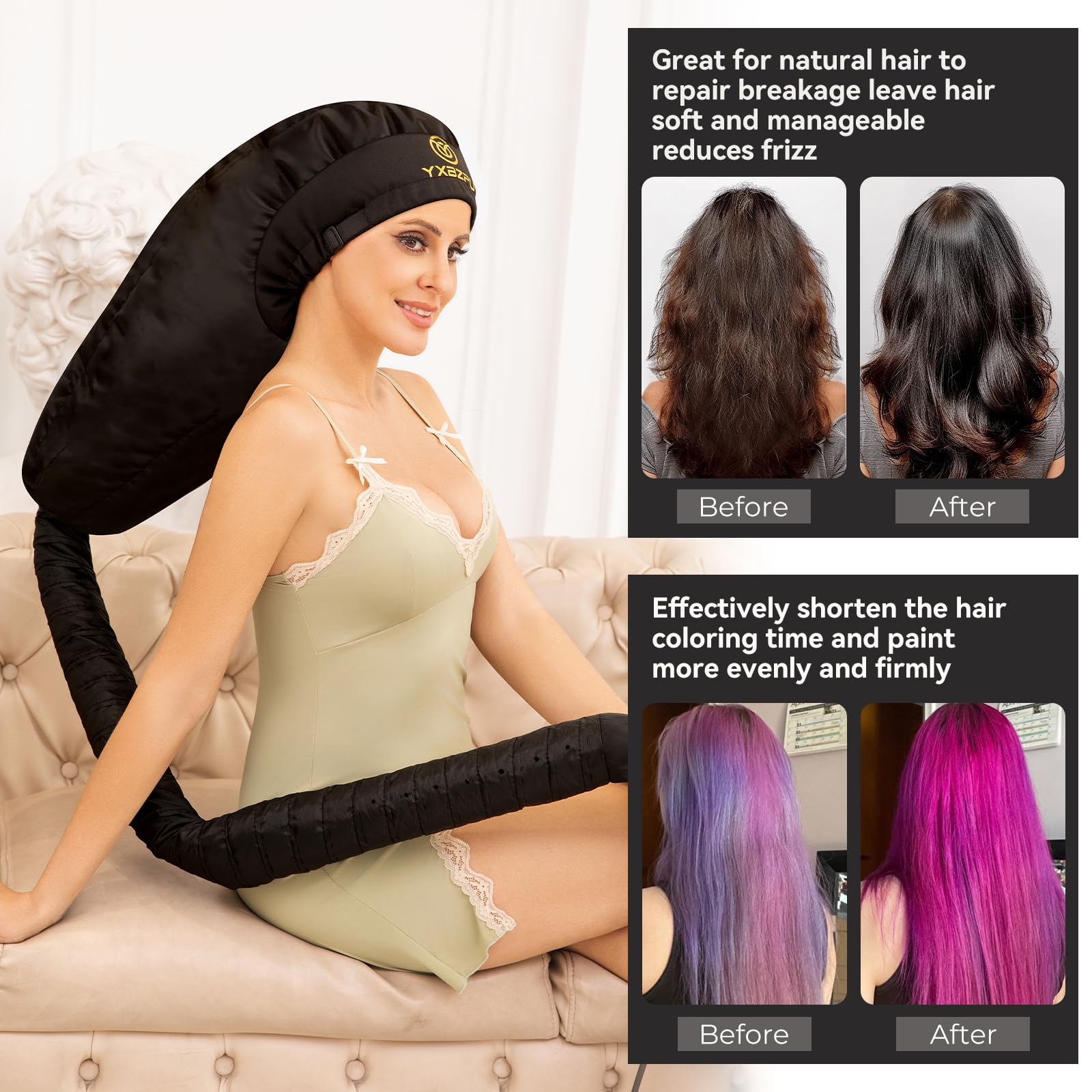 Secador de pelo con capucha, accesorio para secadora de pelo, tapa difusora con capucha para rizos, acelera el tiempo de secado, acondicionamiento profundo de seguridad en casa (negro) 4