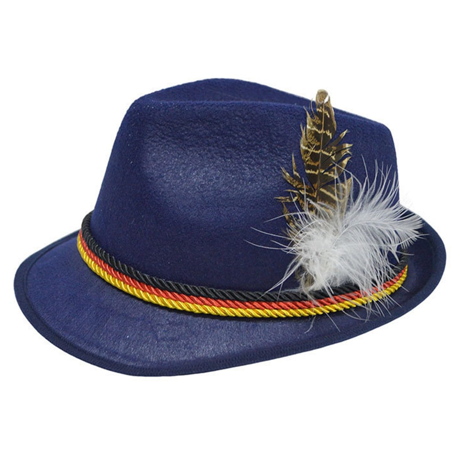 Deluxe Oktoberfest Hat Brown German Bavarian Hat with Feather, One Size - Ideal for Fancy Dress Accessory, Oktoberfest (250923-Blue)