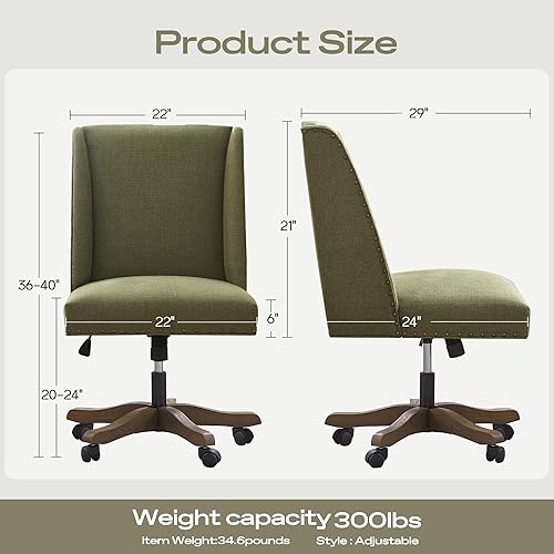 Miniatura 2 de Silla de oficina tapizada sin brazos con patas de madera, moderna y ajustable para oficina en casa, silla de escritorio, silla giratoria para