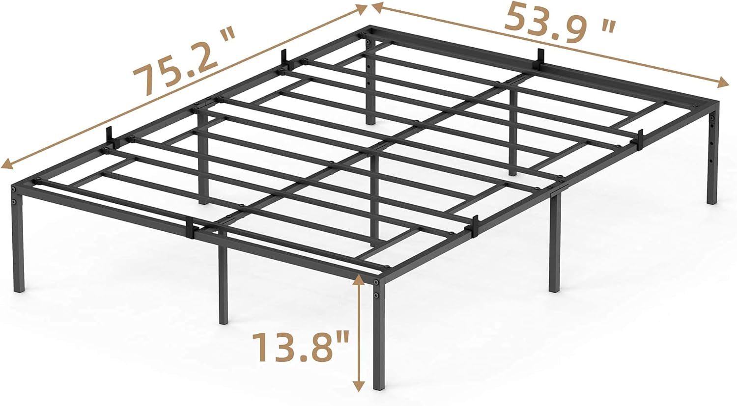 Amyove 14 Inch Full Metal Platform Bed Frame No Box Spring Needed Heavy Duty Steel Slat with Storage Easy Assembly (Full, Black)