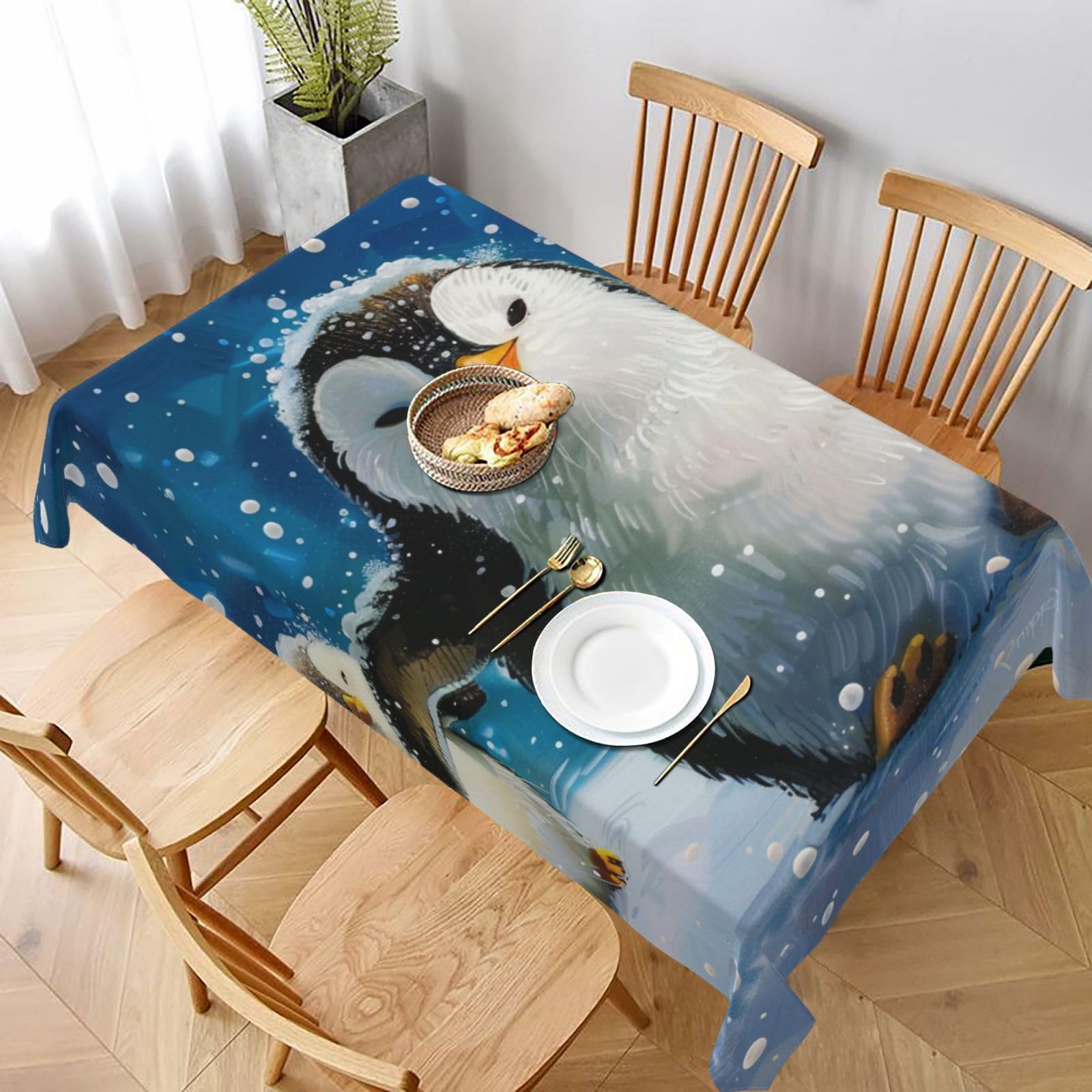 WPKJU Happy Penguin Printed Tablecloth 60x90 in Water Resistant Table Cover Washable Rectangle Table Cloth for Dining Tables