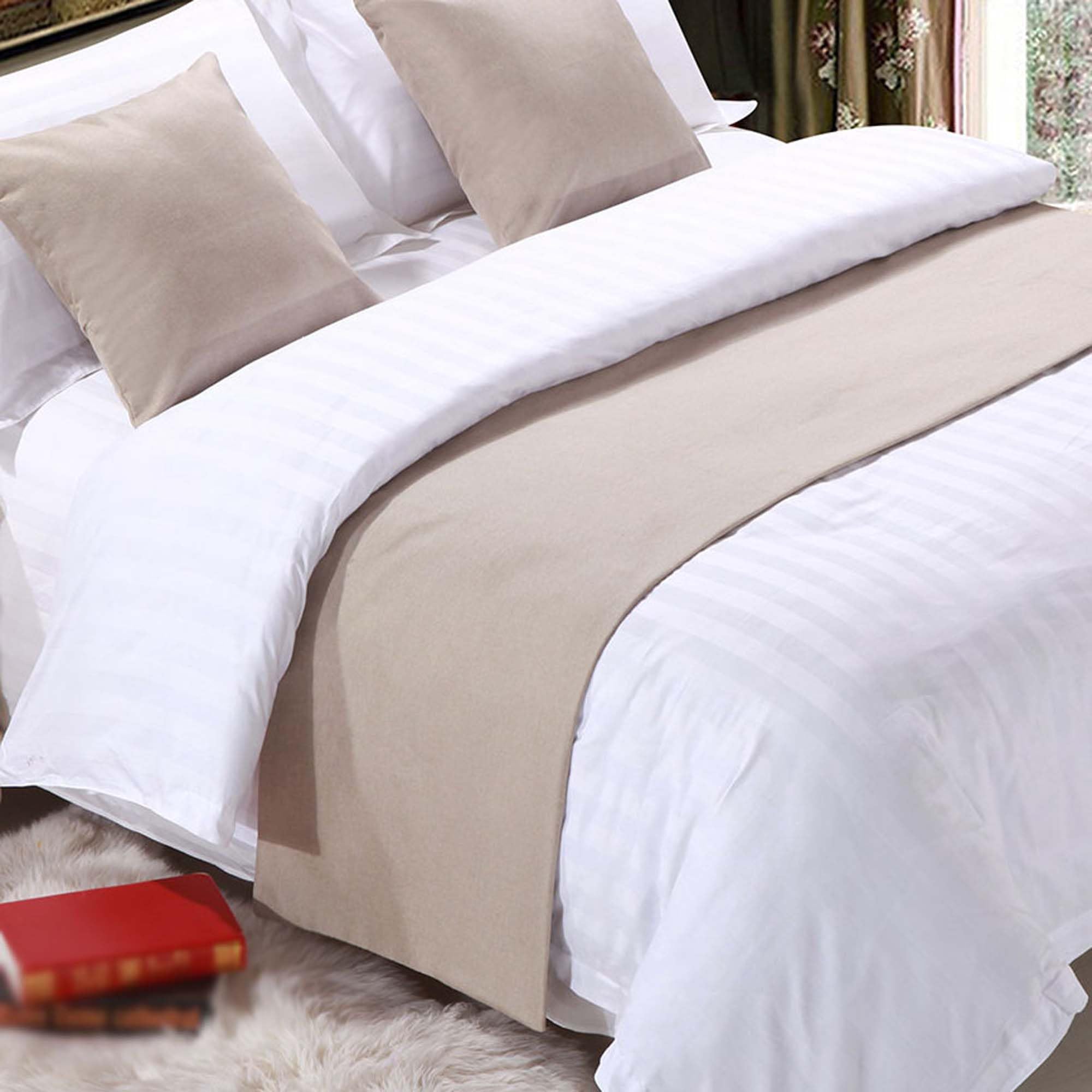 CLMETHE Soft Linen Bedspread Solid Color King Size Bed Runner Scarve Protector Decor for Guesthouse Hotel Bedroom,A-50 * 260CM(2.0m bed)