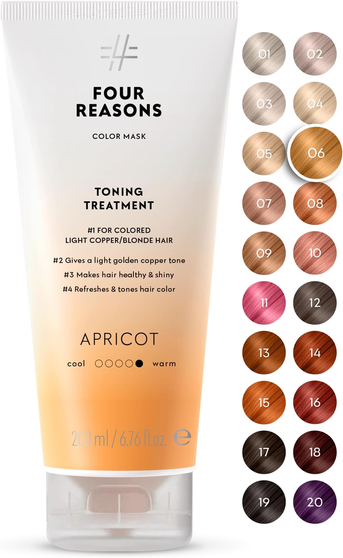 FOUR REASONS Color Mask, Apricot - Color Depositing Conditioner | Semi permanent hair toner & hair gloss for color treated hair, vegan and cruelty-free, 27-shade range