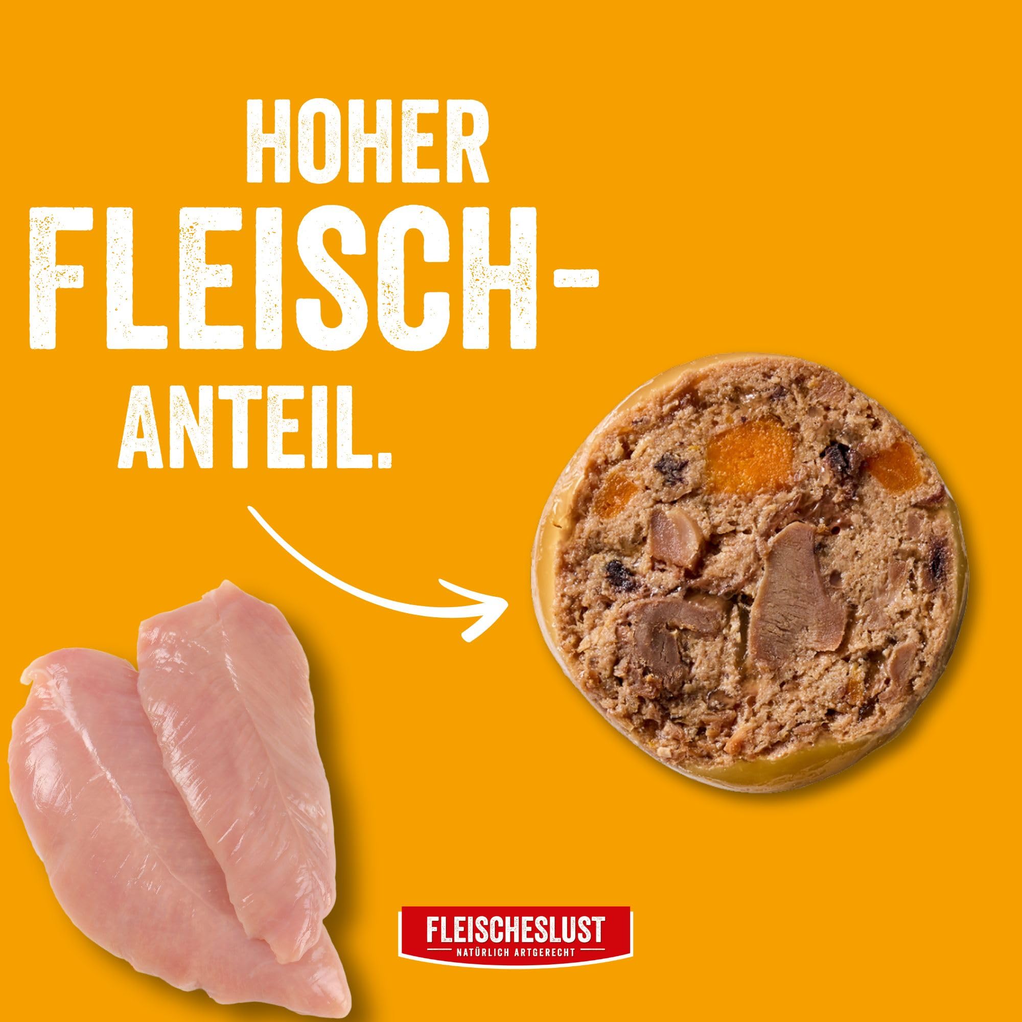 Fleischeslust Salchichas para perros, aves de corral finas con batata, arándanos y manzanilla como caja de alimentación (6 x 800 g), comida para perros, salchichas húmedas, resistente a cortes y sin