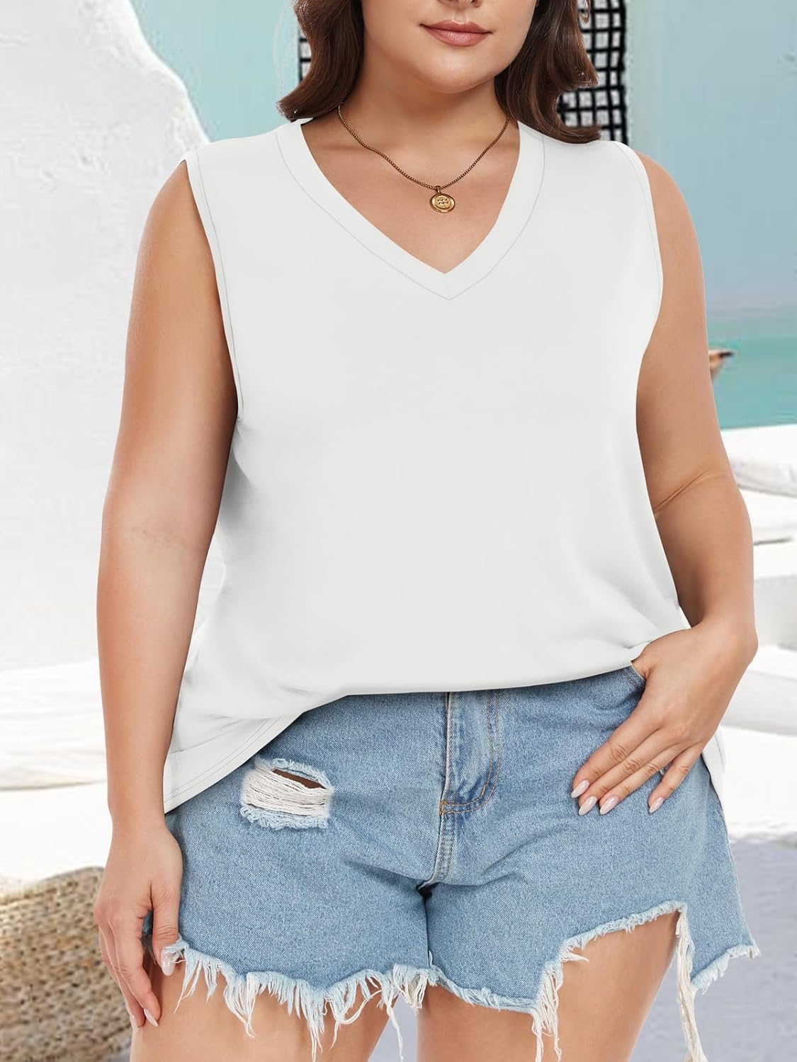 Plus Size Tanks Women Summer Top V Neck Sleeveless Top Loose Fit Tee Workout Shirts - Image 8