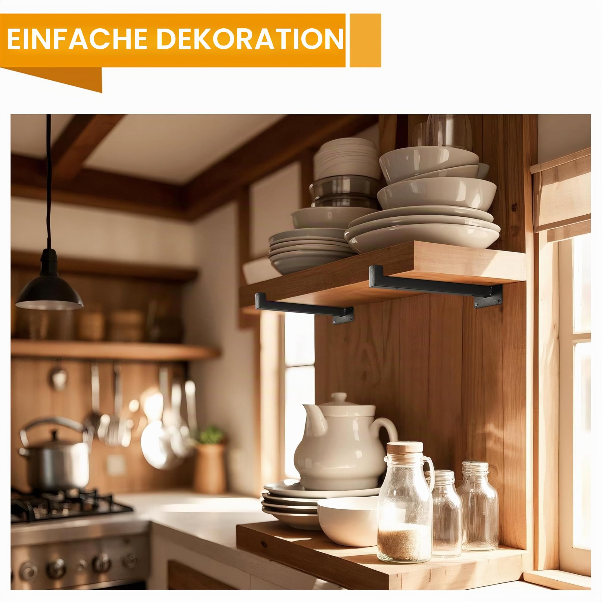 Ezydecor, Regalhalterung, 33 cm, Schwarz, wandmontierte Industrie-Regalträger, Metallregalstützen mit Kante (6er-Pack)