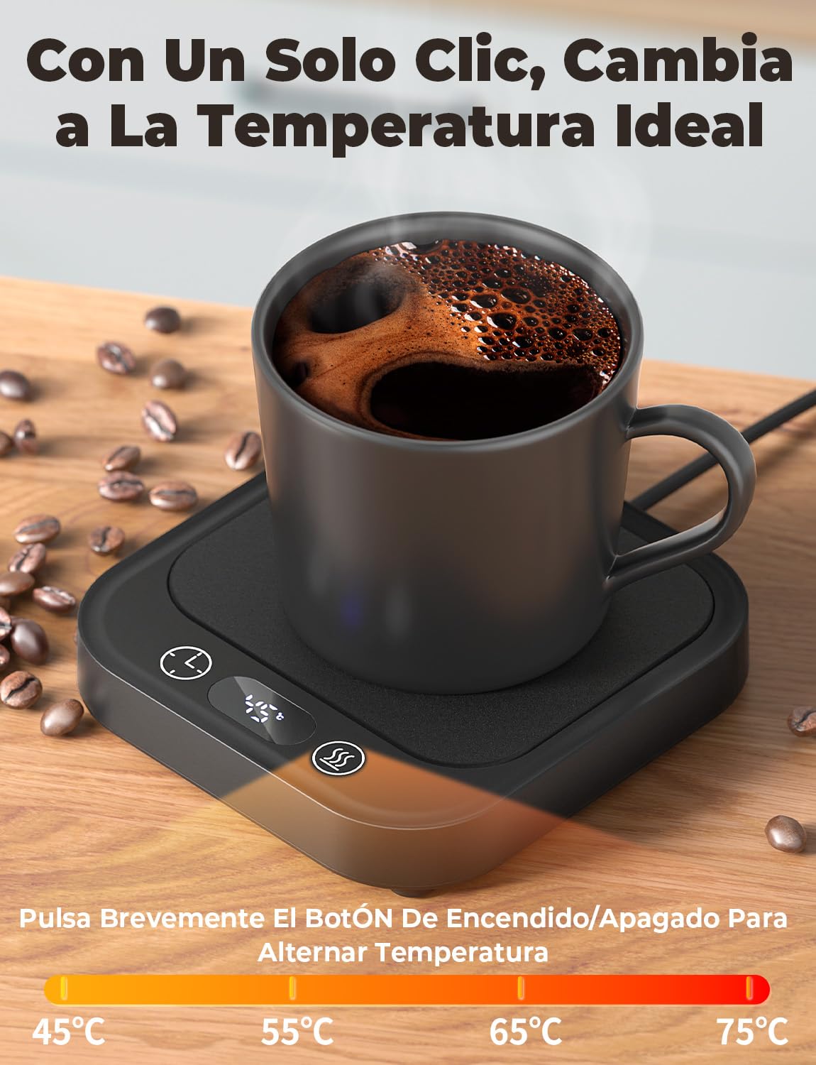Calentador de Tazas de Café, Calentador Tazas con 4 Niveles Temperatura, Pantalla Digital, Función de Temporizador, Automático Después de 8 Horas, para Calentar Café/Leche/Cacao