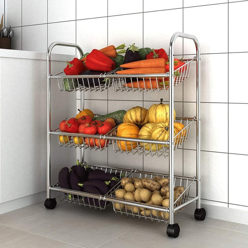 LANSEL Shelf Storage Rack Kitchen - 304 Stainless Steel Vegetable Rack Fruit Mobile Multi-Storey Floor Stand Removable Trolley (Size : 73cm)