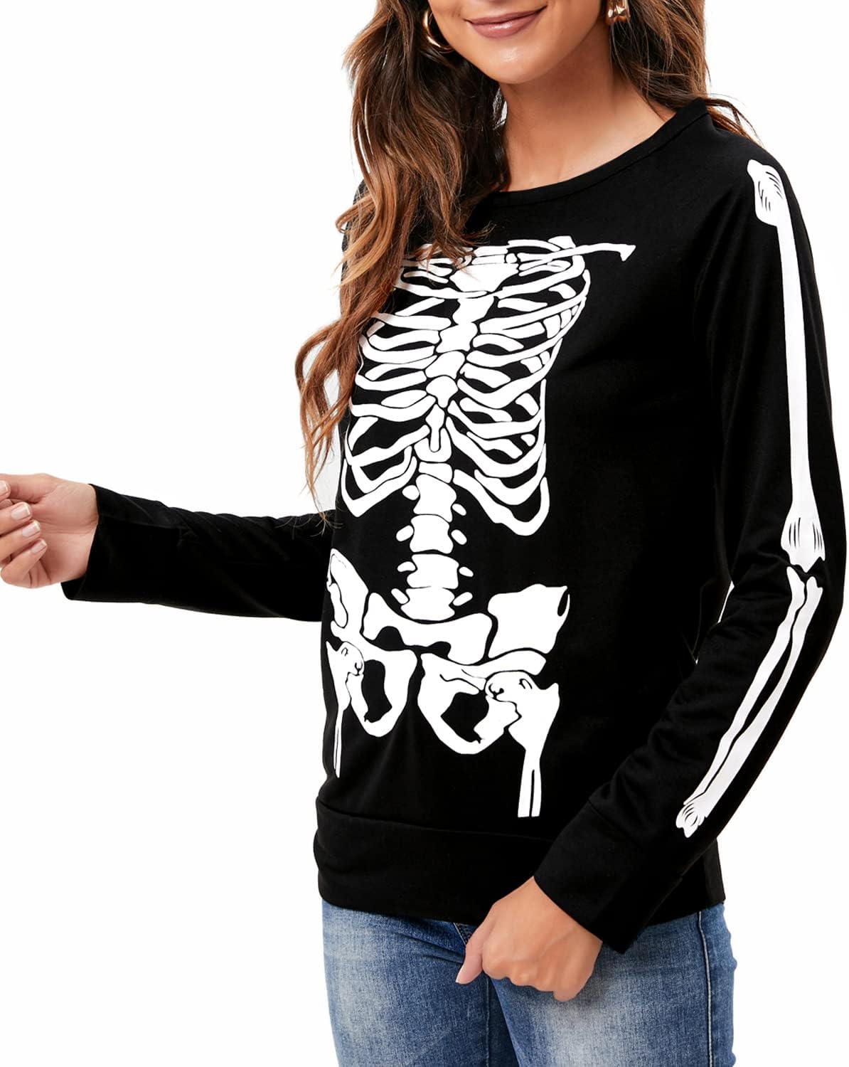 DDSOL Women's Long Sleeve Skeleton Shirt Crewneck Halloween Costume Outfits Tops Skeleton Sweatshirt - Image 5