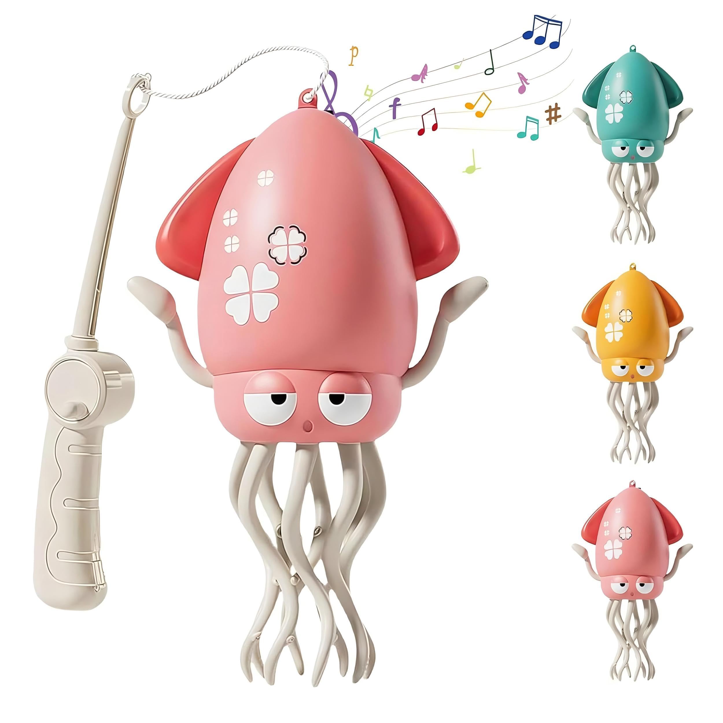 Dancing Octopus Interactive Pet Toy, Magic Dancing Octopus Toy, Auto-Dance Squid with Obstacle Sensor, Pet Toys for Indoor Cat Dog (Pink- fishing rod)