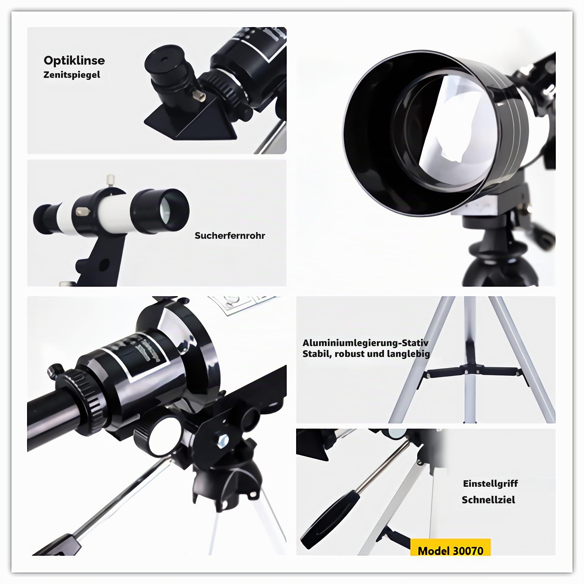 Astronomisches Teleskop 30070 mit Stativ, Sucherfernrohr | 150-fache Vergrößerung und 70-mm-Kaliber, tragbar und hochauflösend