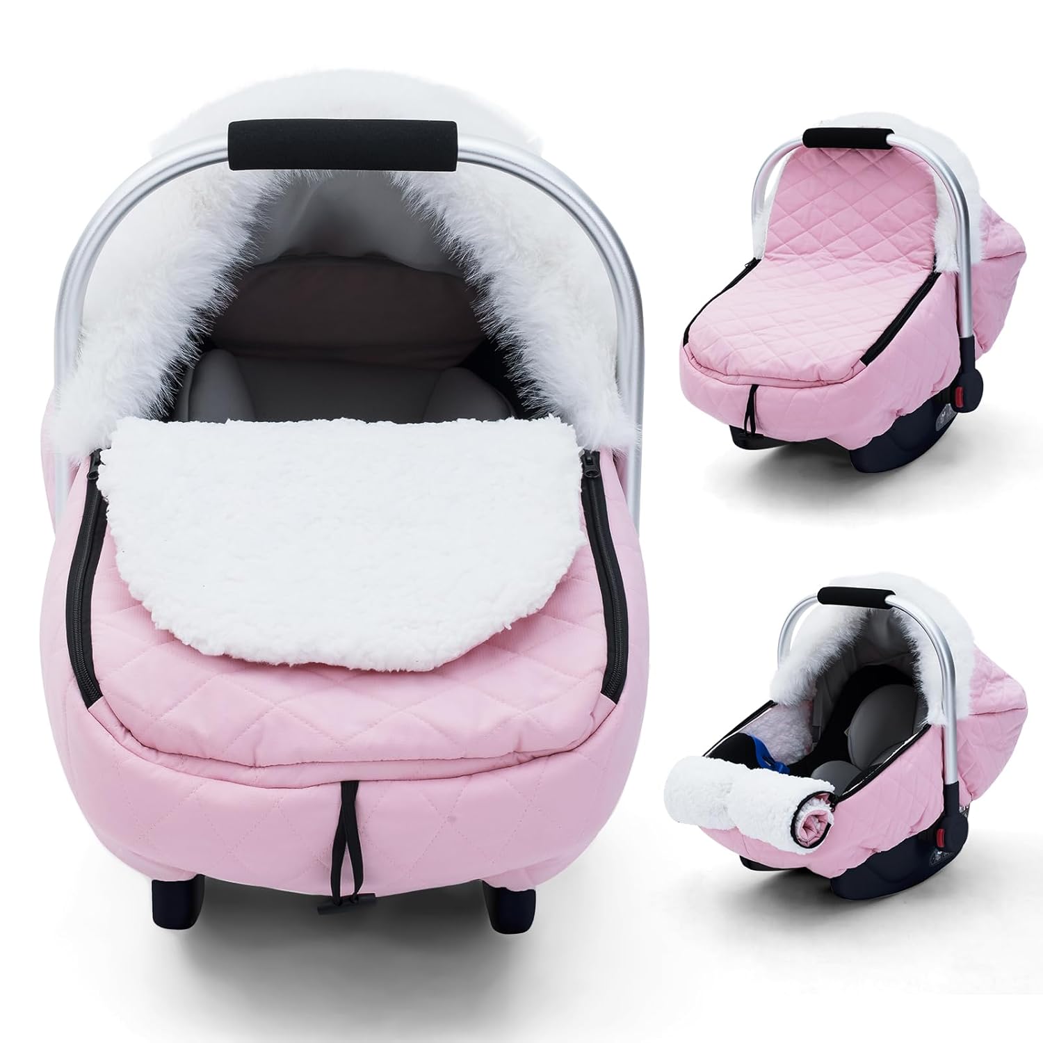 Winter Baby Car Seat Cover, Infant Car Seat Cover with Huge Space Inside, Sherpa Lined Carseat Cover Protect Cold Wind, Snow Weather, Warm and Snug Baby Carrier Canopy Cover for Boys Girls (Pink) Winter Baby Car Seat Cover, Infant Car Seat Cover with Huge Space Inside, Sherpa Lined Carseat Cover Protect Cold Wind, Snow Weather, Warm and Snug Baby Carrier Canopy Cover for Boys Girls (Pink)