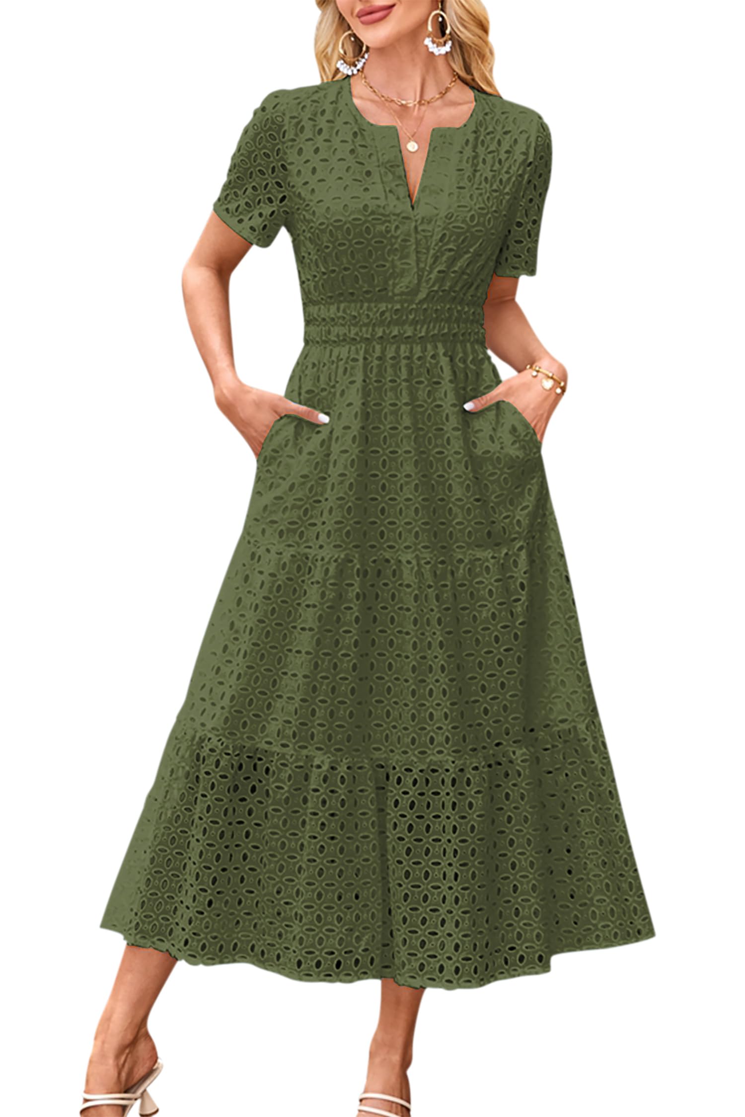 VEVESMUNDO Damen Maxikleid Sommer - Ärmelloses Strandkleid Mit V-Ausschnitt