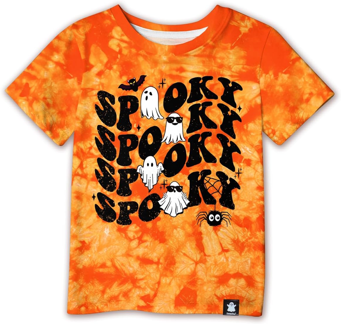 Little Girls & Boys Halloween Funny Ghosts Print Shirt Spooky Bat Tie Dye Top Orange 4 Years