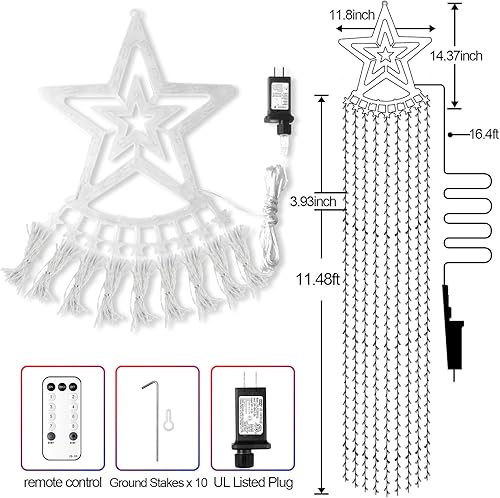 Miniatura 4 de Luces de estrella para decoración de Navidad al aire libre, 11.48 pies, 350 luces LED de árbol de cascada con 8 modos de temporizador, control