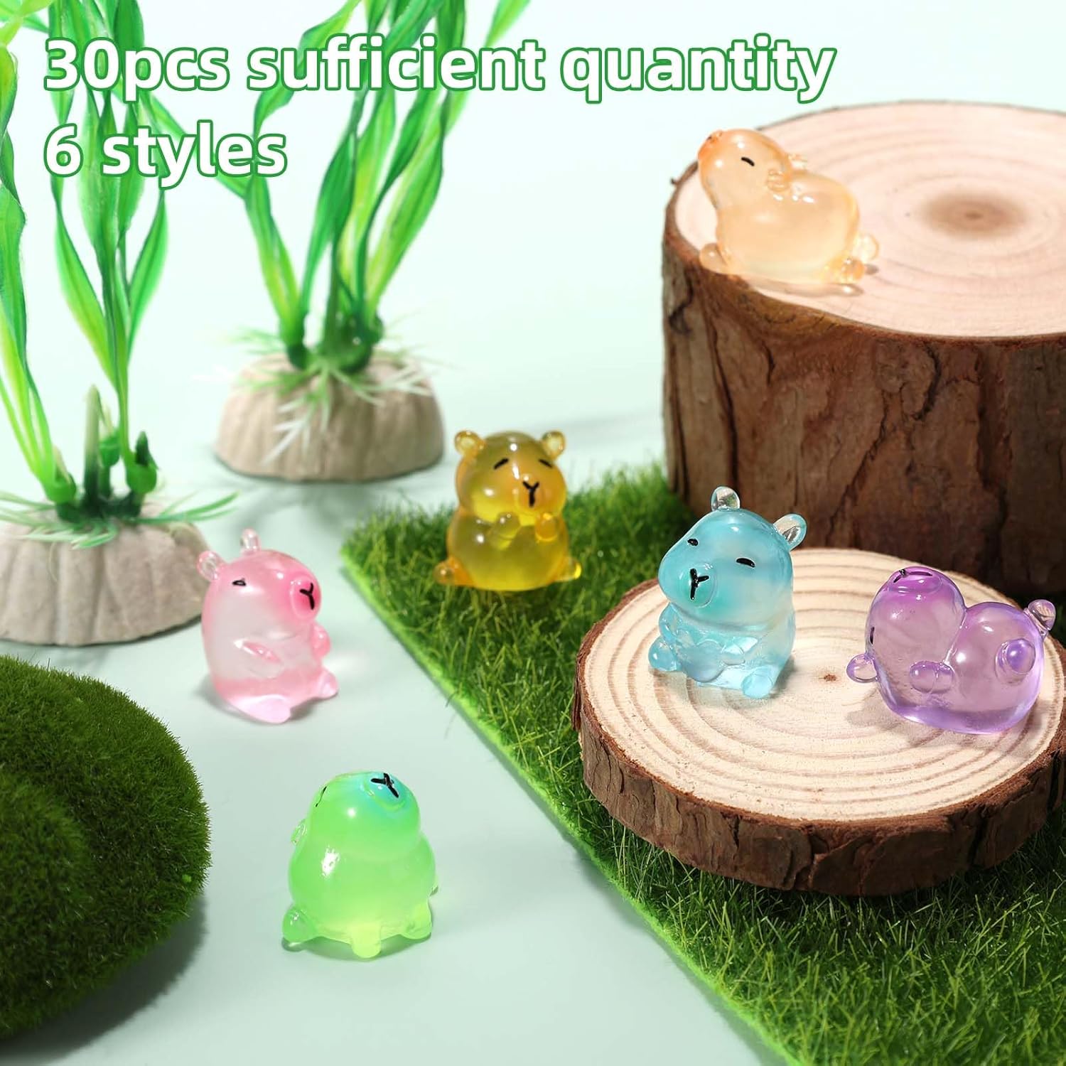 30pcs Mini Capybara, 6 Sizes Resin Cute Miniature Luminous Capybara Animals Funny Small Tiny Figurines Toys Practical Accessories for Micro Fairy Landscape Garden Bedroom Office Desk Decor