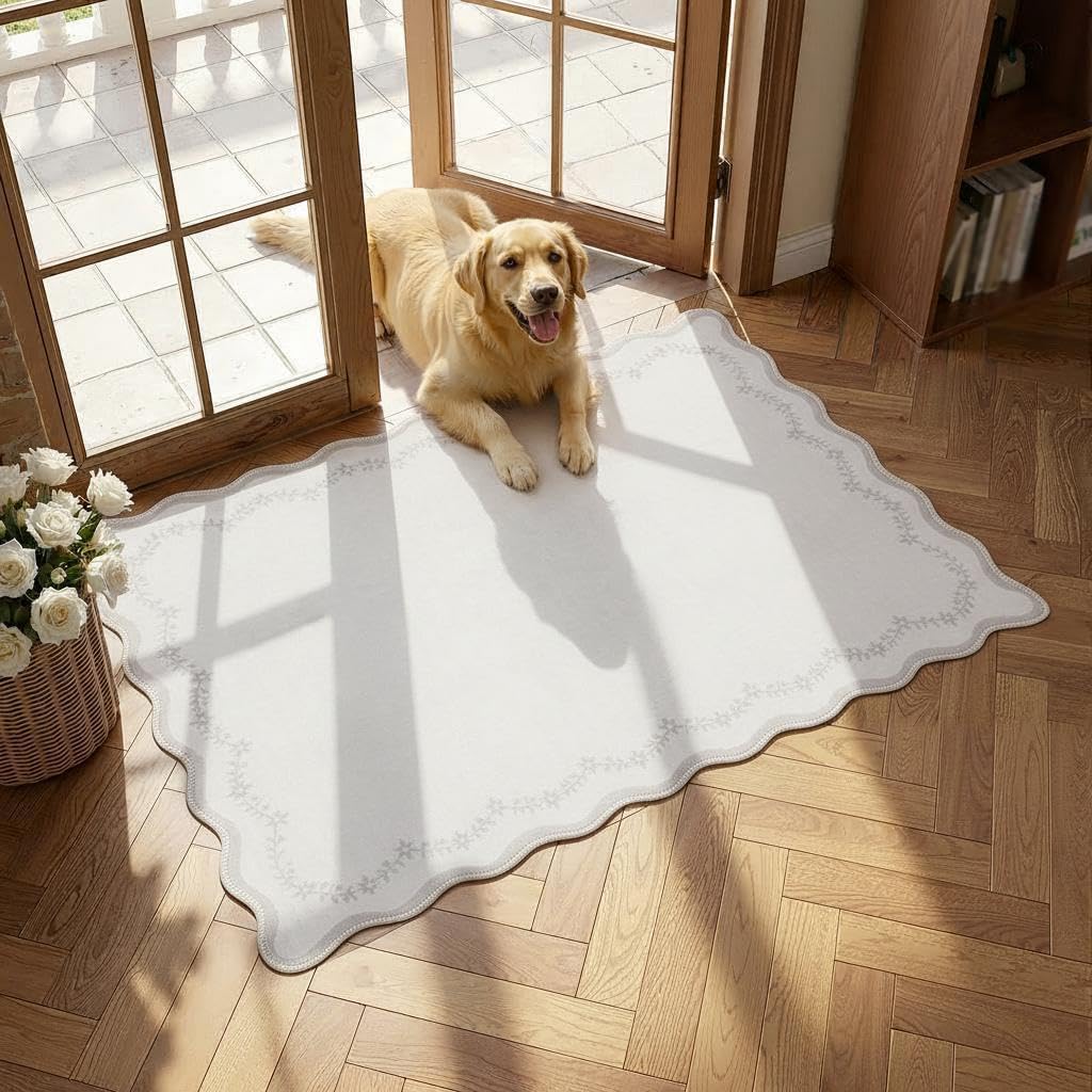 Grand tapis de salon oriental beige 200x300 antidérapant et lavable