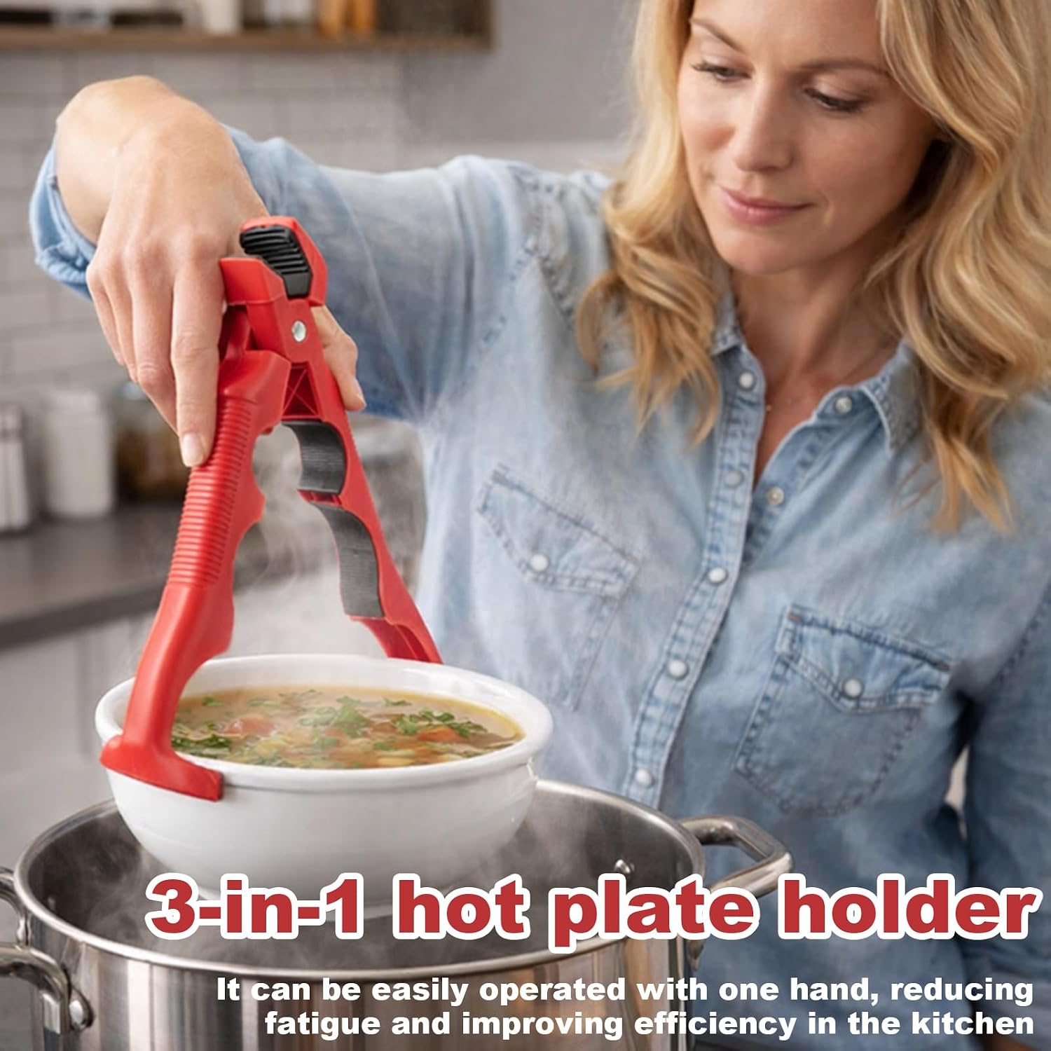 2 Pcs 3-In-1 Hot Plate Gripper,Anti Scald Plate Gripper,Hot Tongs,Anti Scald Bowl Holder Clip For Bowls & Dish, Non-Slip Jar Opener Clip For Kitchen, Air Fryer, Microwave & Baking Dishes