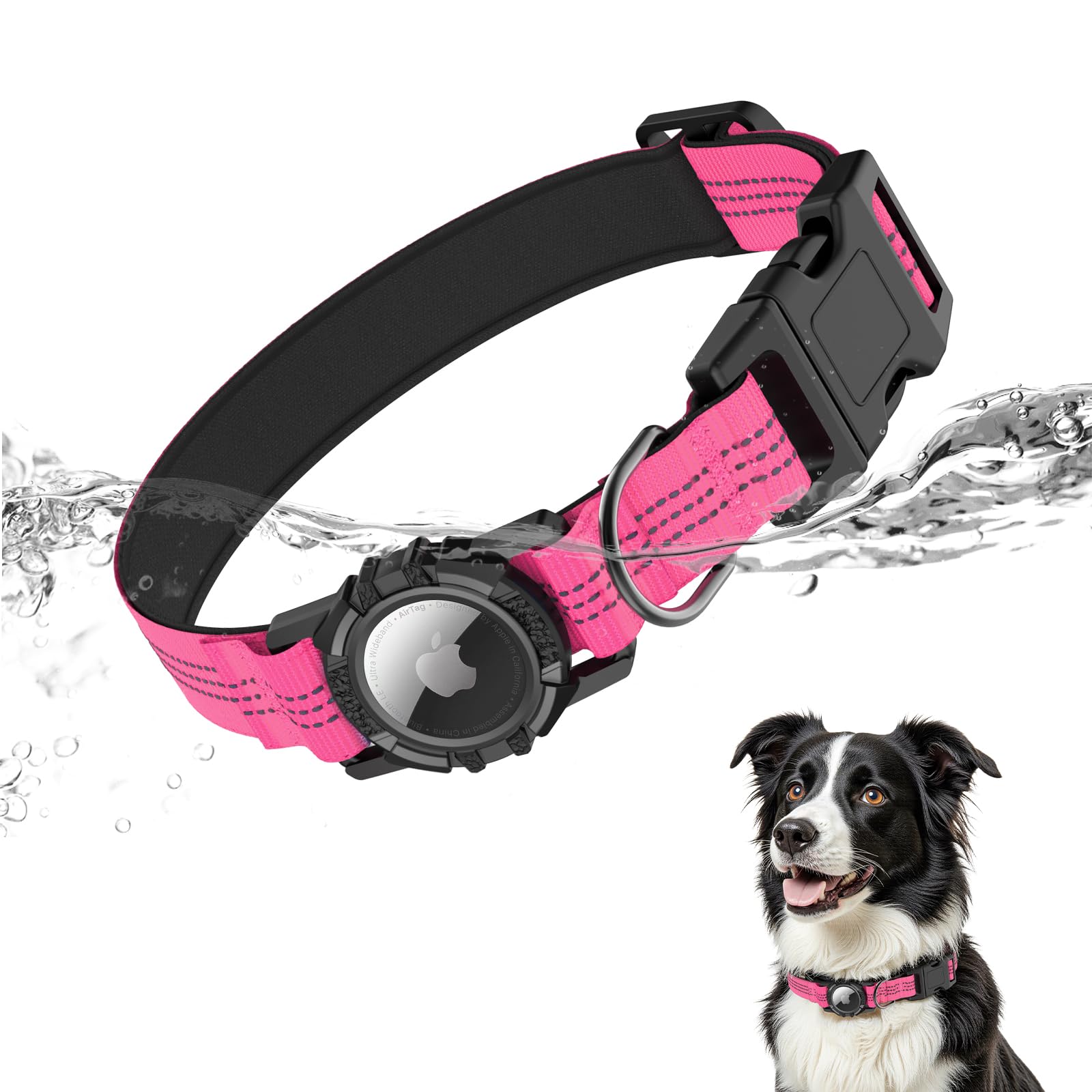 HDDTTZ AirTag Dog Collar, IP68 Waterproof Integrated Air Tag Dog Collars with Reflective, Ultra-Durable, Comfortable Padded, Heavy Duty Dog Collars