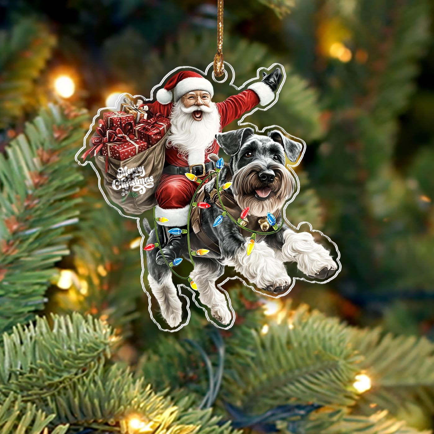 BEETHIS Funny Miniature Schnauzer Santa Christmas Ornament 2025 – 2D Flat Acrylic Santa and Dog Car Hanging Ornament Decoration for Dog Lover –Unique Miniature Schnauzer Xmas Decor 3.5''