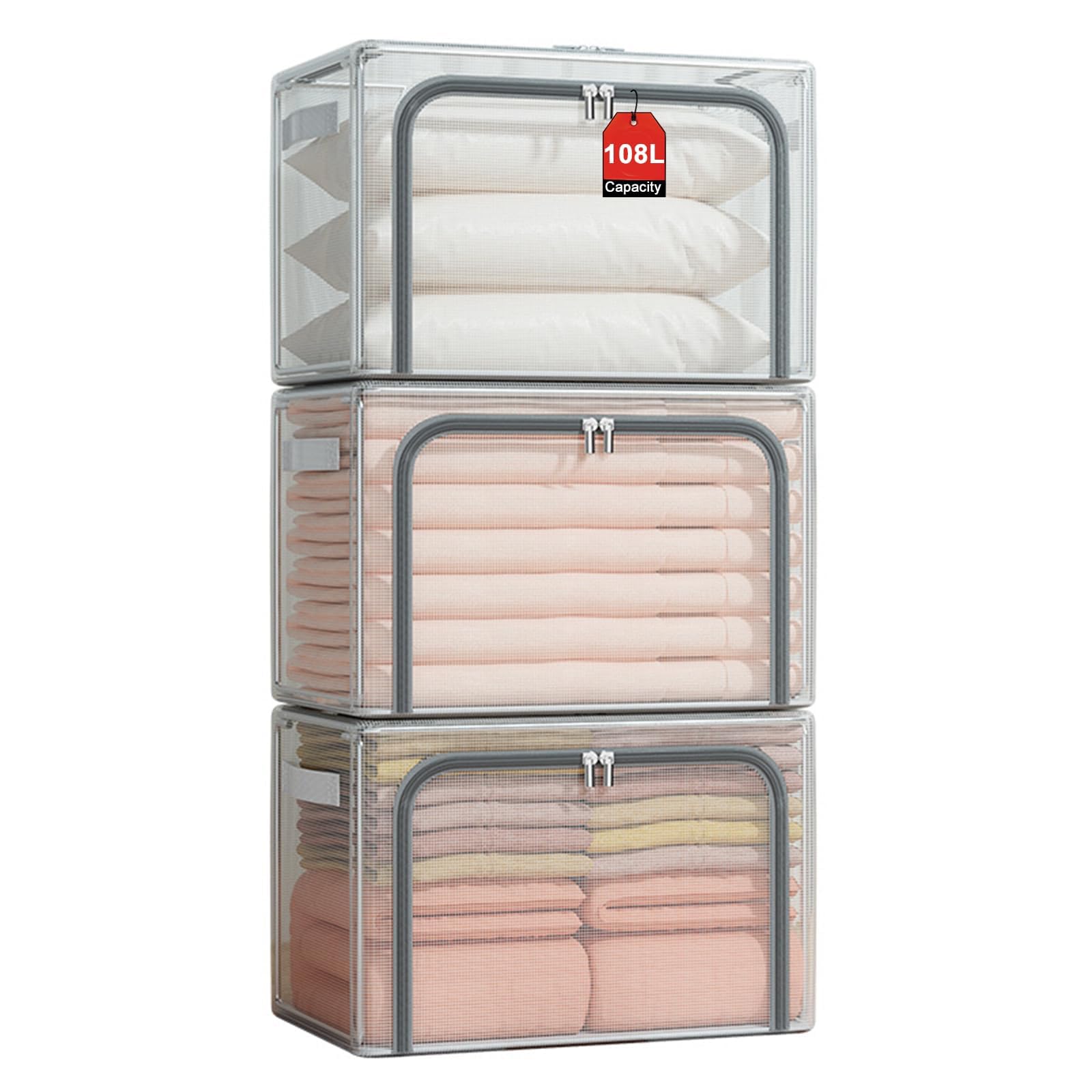 3er-Pack Kleideraufbewahrungstaschen – Je 90 Liter, 60x43x35 Cm | Aus Atmungsaktivem Vlies, Mit Reißverschluss