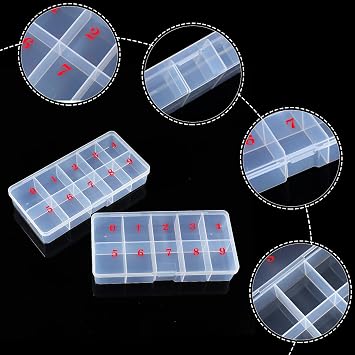2 Pack False Nail Tip Organizer Box 10 Slots Numbered Clear Plastic Case | Numbered Separator 10 Slots, Transparent Lid, Fits Crystal Nail Tips, Jewelry, Stackable Storage, 2 Cases Included