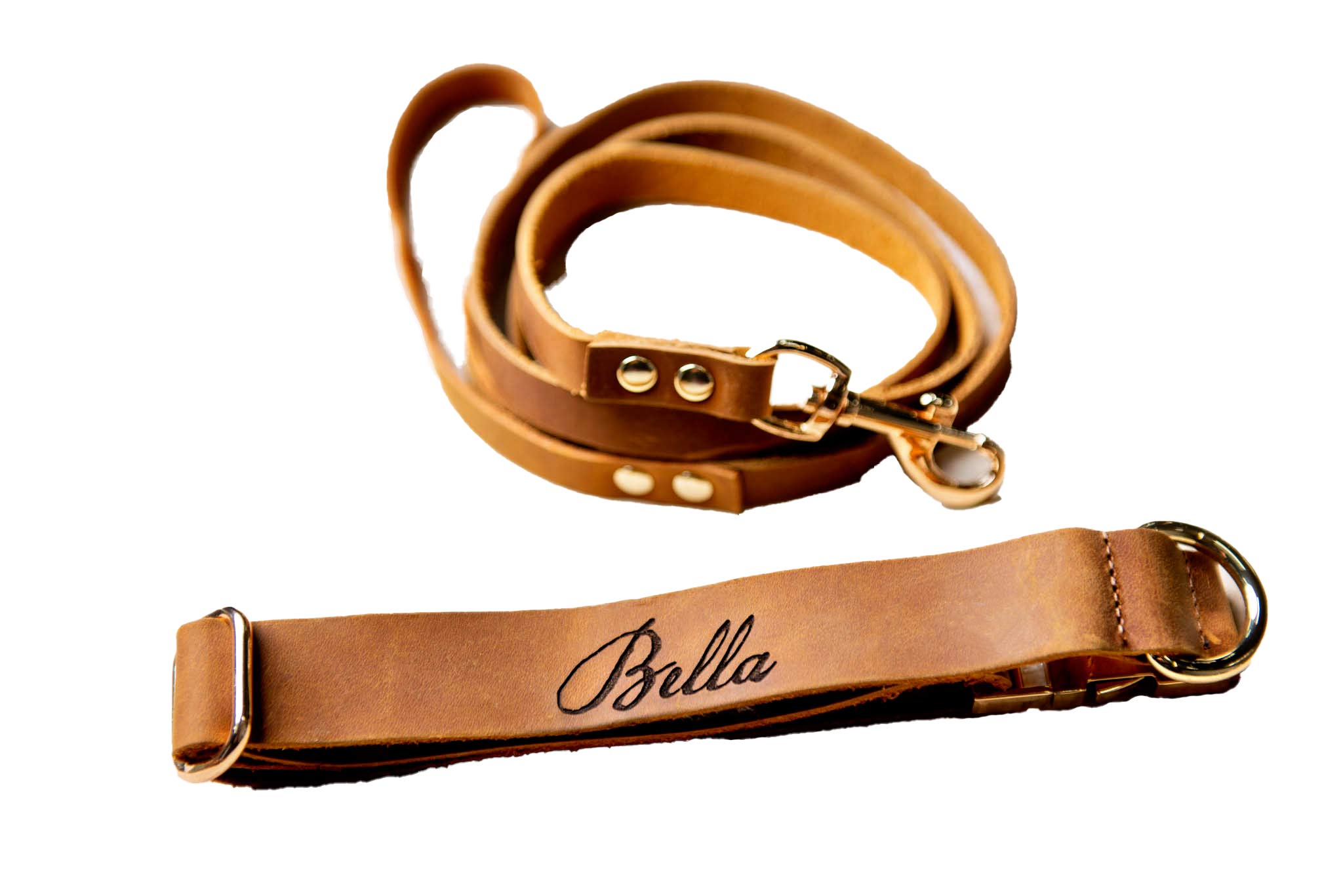 Personalized Distressed Leather Dog Collar With Metal Buckle and Leash by Left Coast Original