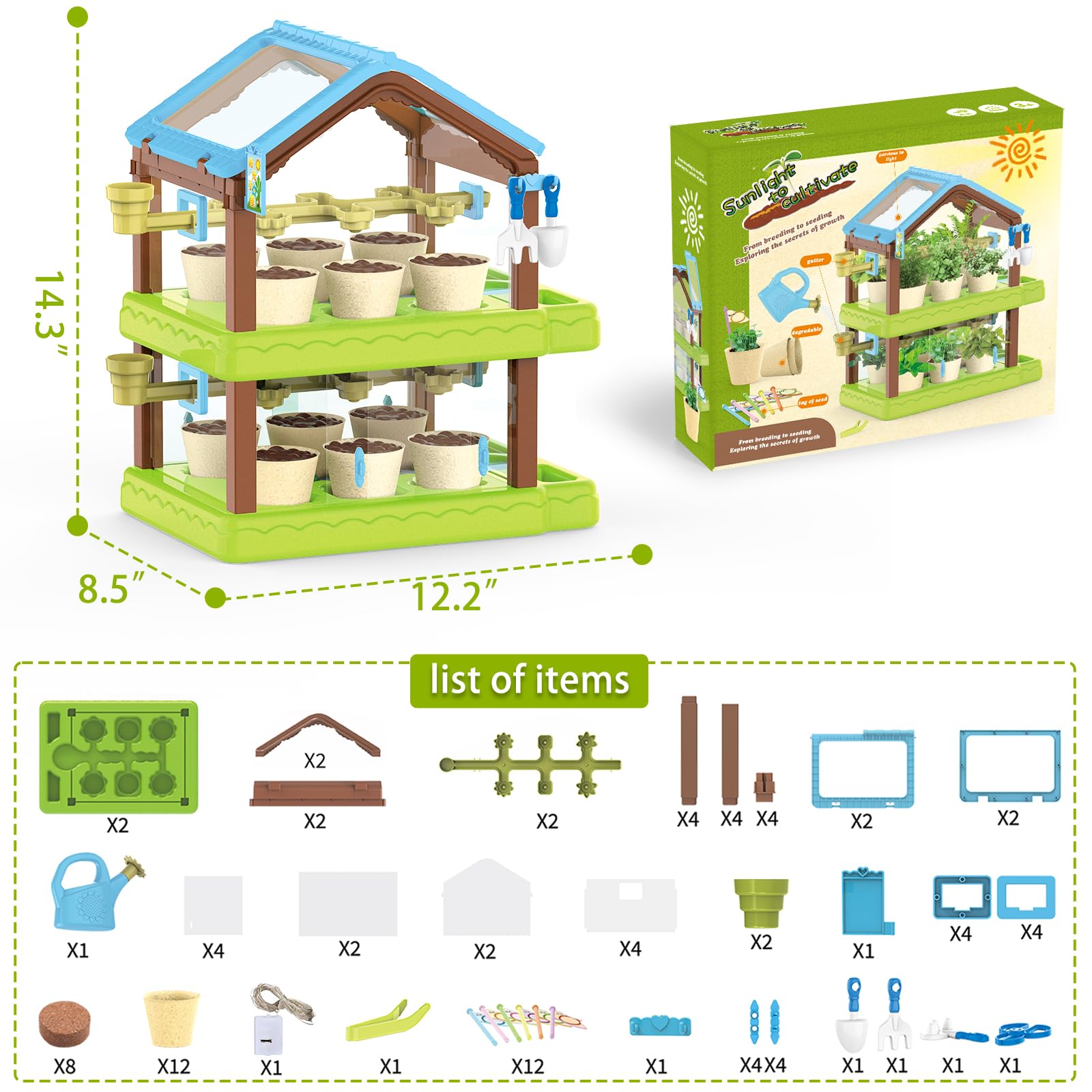 Mostop Kids Gardening Kit Greenhouse Growing Terrarium Kit, Kids Plant Growing kit, Kids Gardening Set with Garden Tools, Watering Can, Educational Creative Thinking Toddler Gardening Set for Kids - Image 7