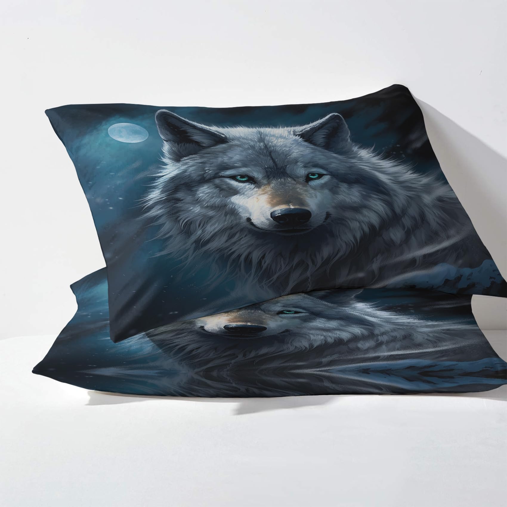 Wolf Motiv Bettwäsche 3-teilig 155x220 Cm – Mikrofaser, Weich & Warm, Mit Reißverschluss Und Eckbändern