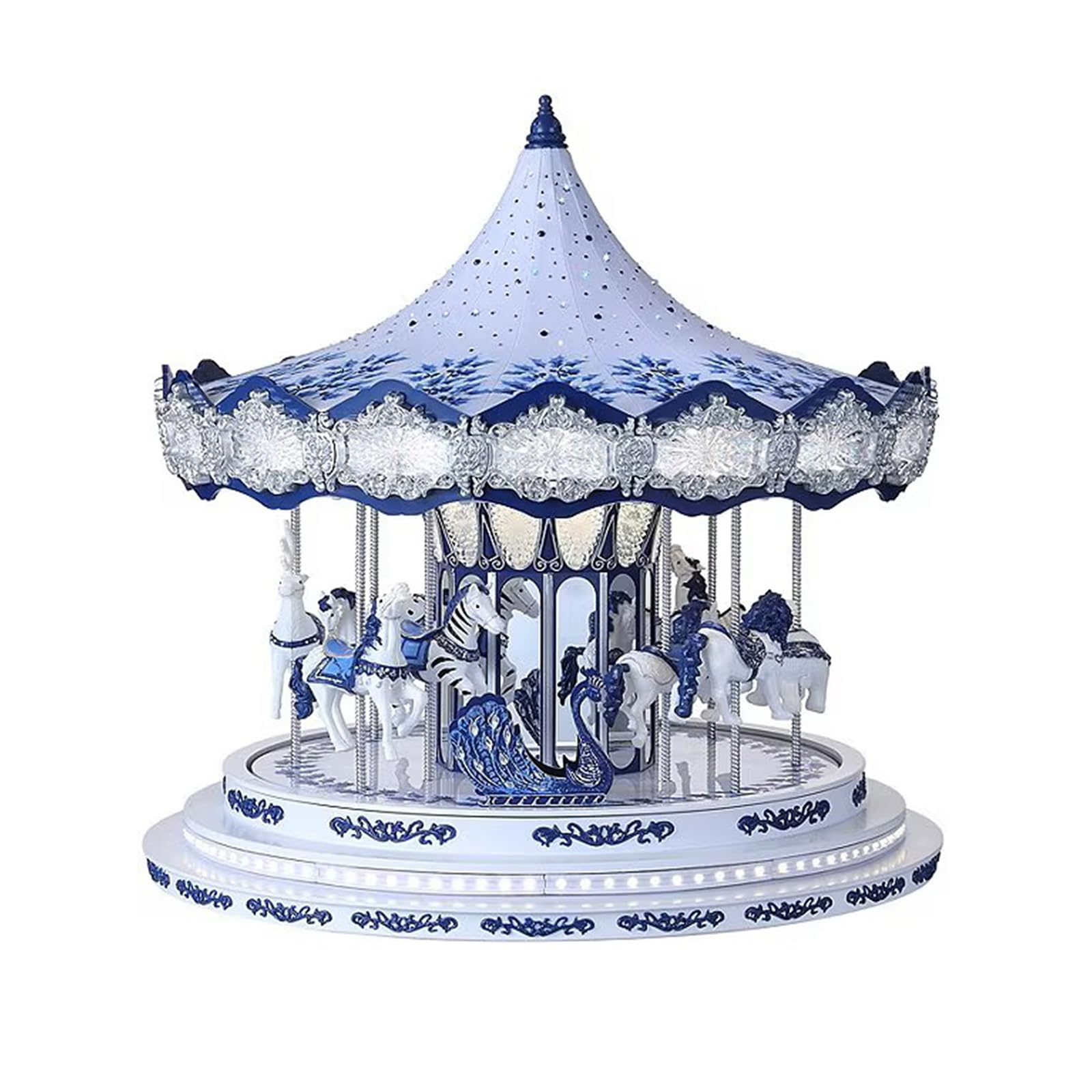 Carrusel Musical Animado Blanco Y Azul De 42 Cm, Estilo Chino, Caja De Música LED, 3 Modos De Iluminación, 24 Canciones Integradas, Ideal para Decoración O Regalo Navideño